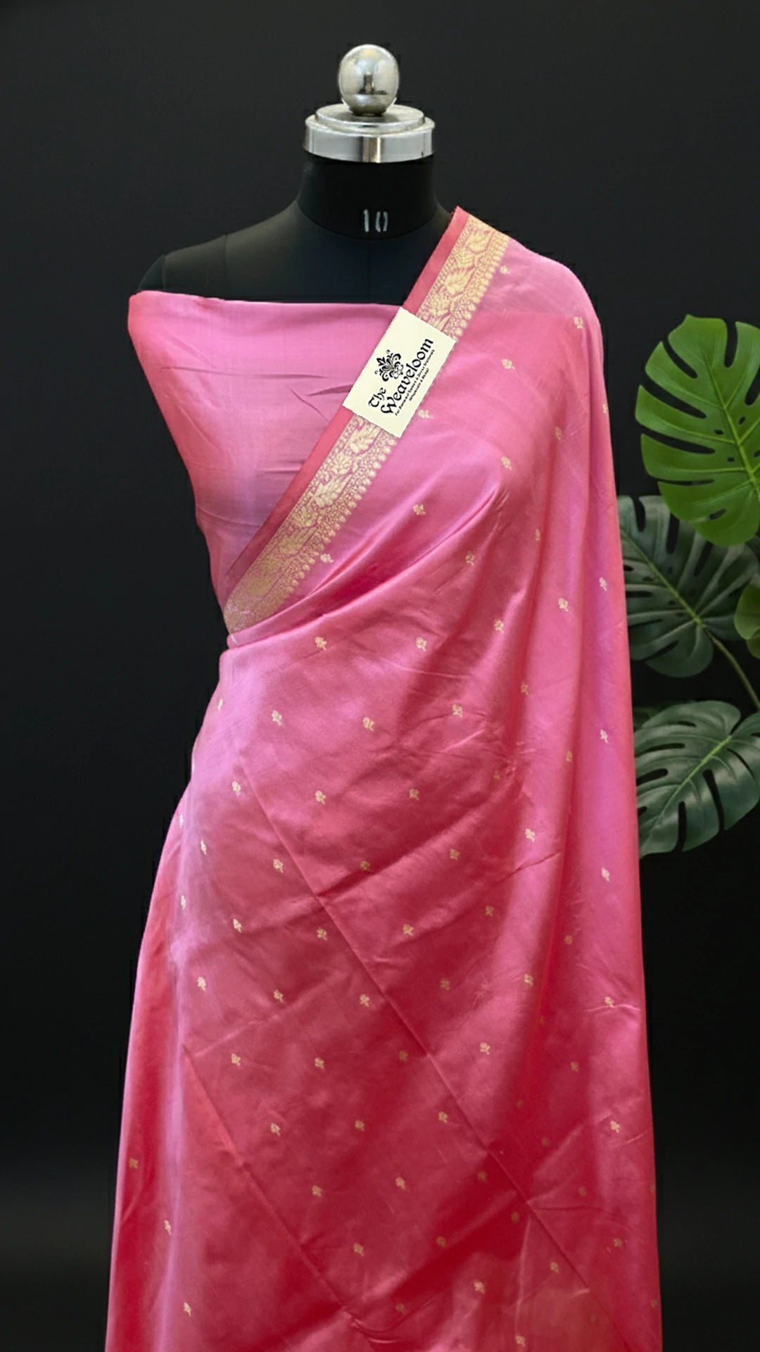 Strawberry Pink Pure Katan Silk Handloom Banarasi Saree with Gold Zari Border by The Weaveloom