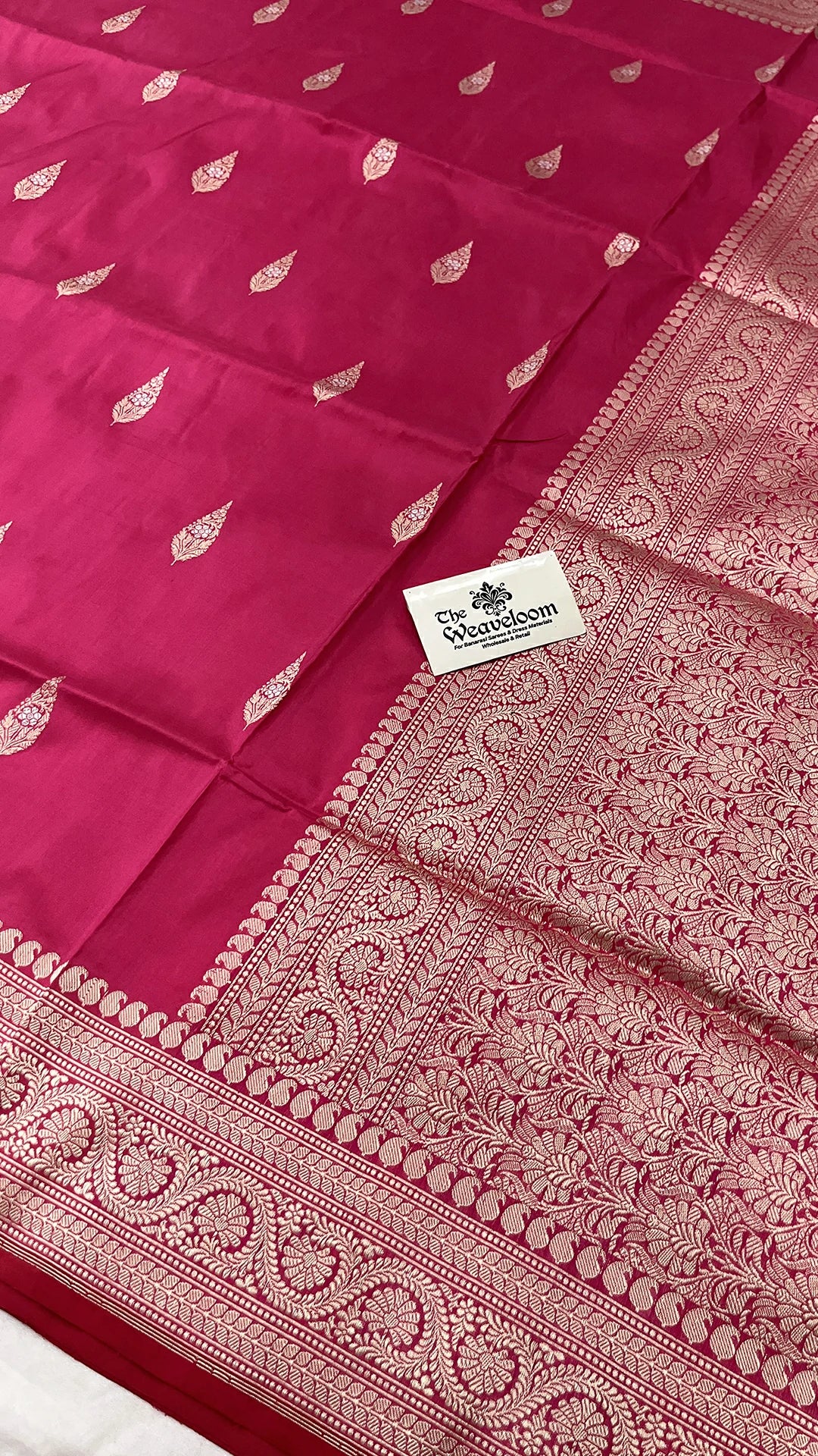 Strawberry Pink Pure Katan Silk Handloom Banarasi Saree with Zari Motifs by The Weaveloom