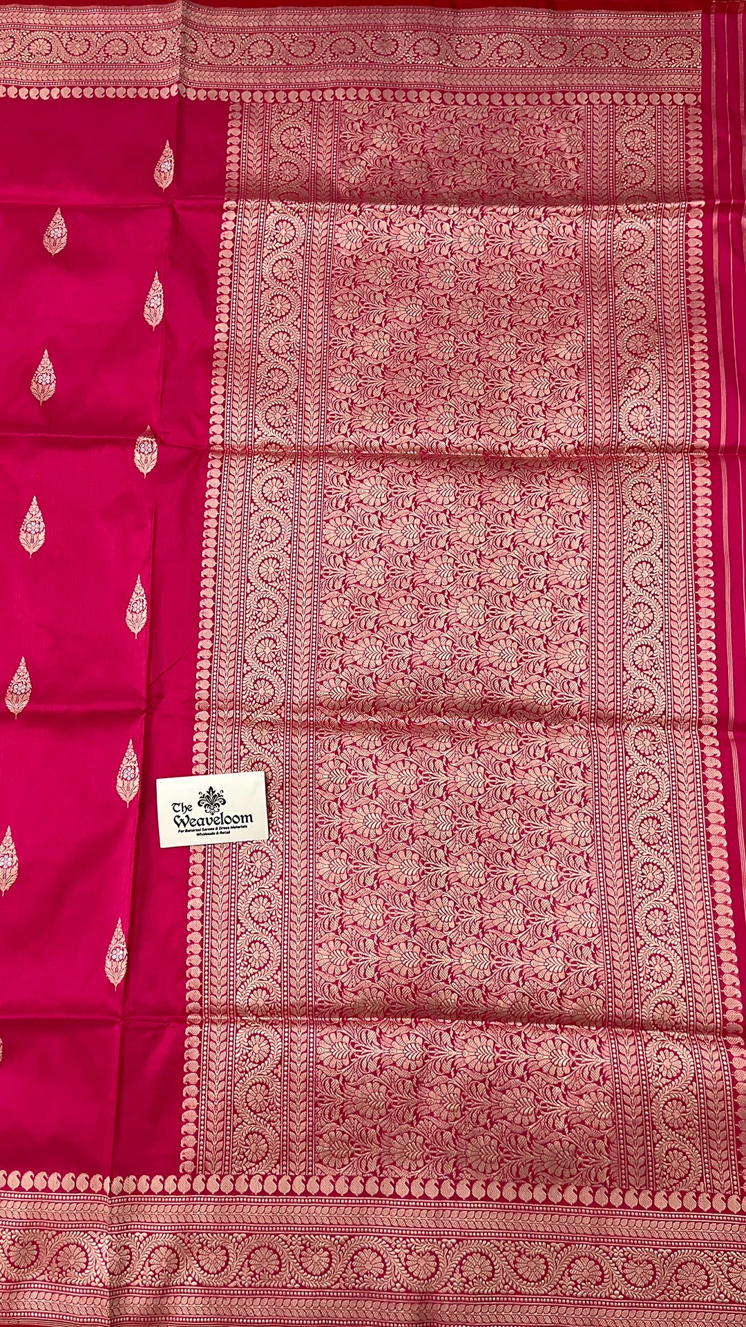 Strawberry Pink Pure Katan Silk Handloom Banarasi Saree with Zari Motifs by The Weaveloom