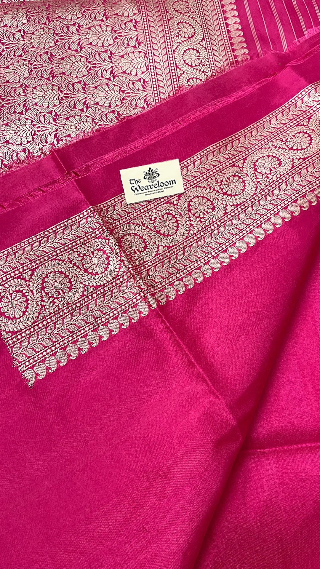 Strawberry Pink Pure Katan Silk Handloom Banarasi Saree with Zari Motifs by The Weaveloom