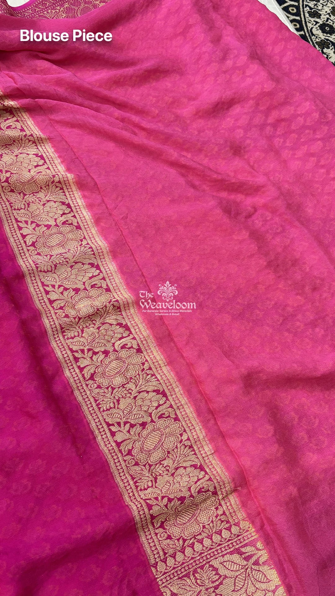 Strawberry Pink Red Magenta Pure Crepe Georgette Rangkat Pure Banarasi Saree