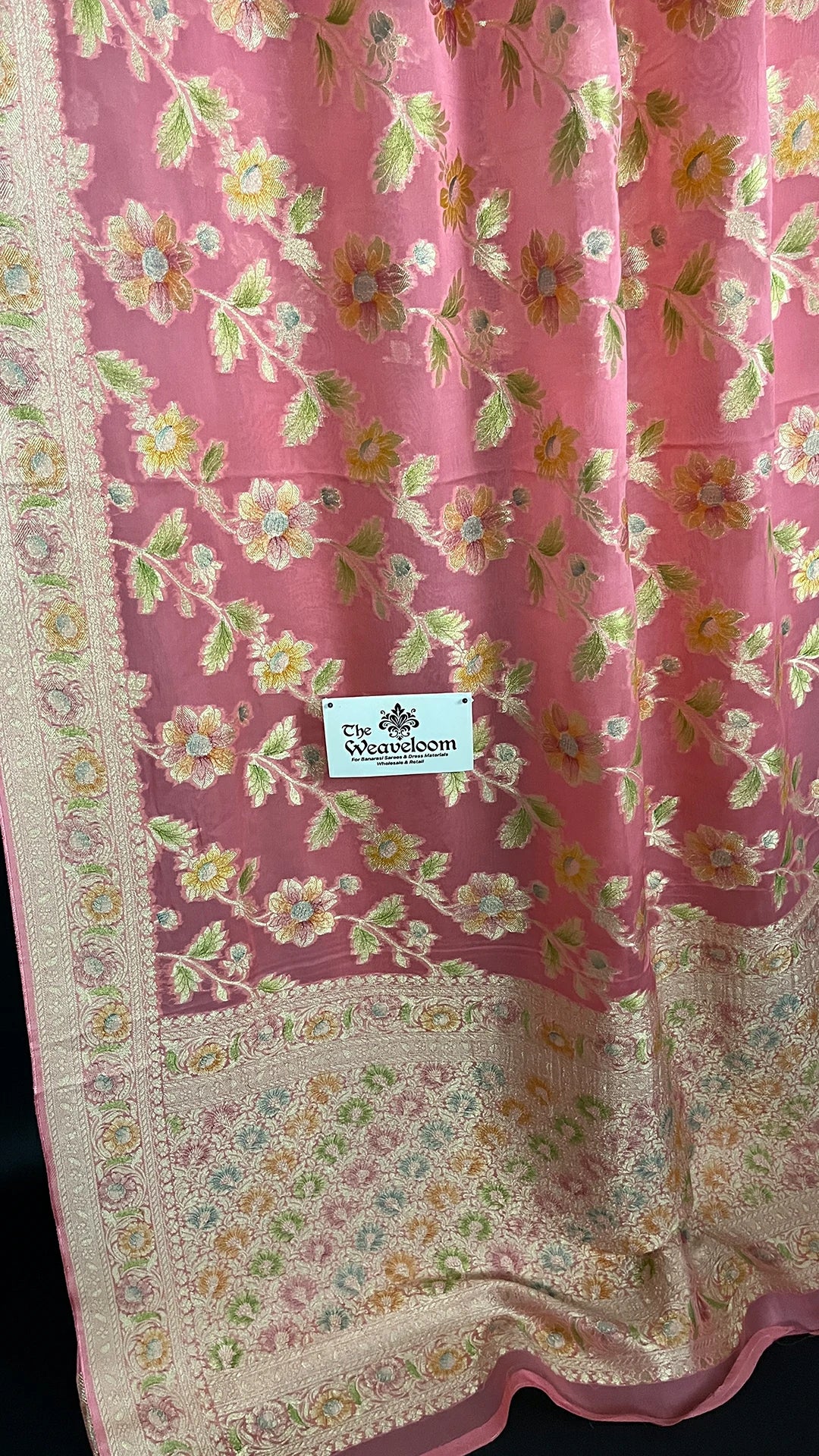 Strawberry Pink Viscose Georgette Saree with Floral Handbrush Work – The Weaveloom