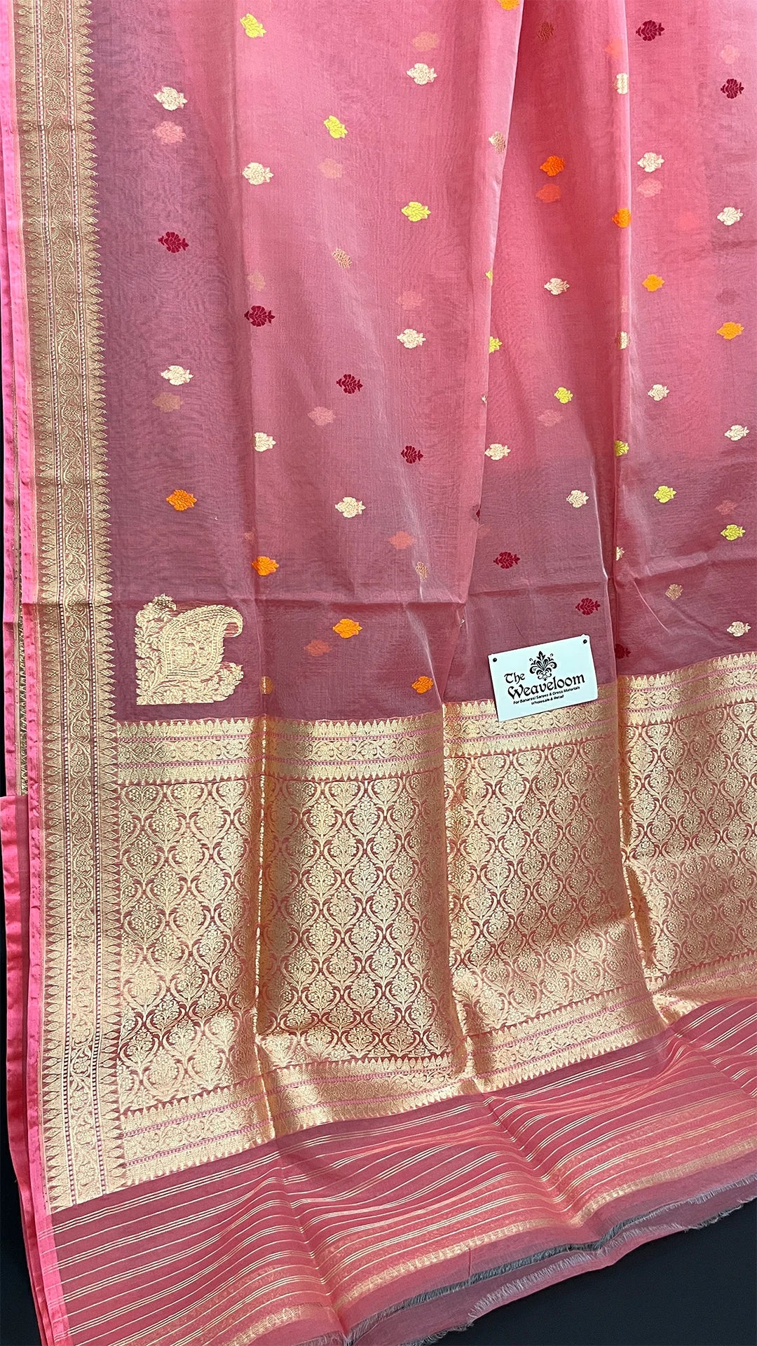 Strawberry Pure Kora Cotton Sona Rupa Zari Handloom Banarasi Saree With Kadwa Weave – The Weaveloom