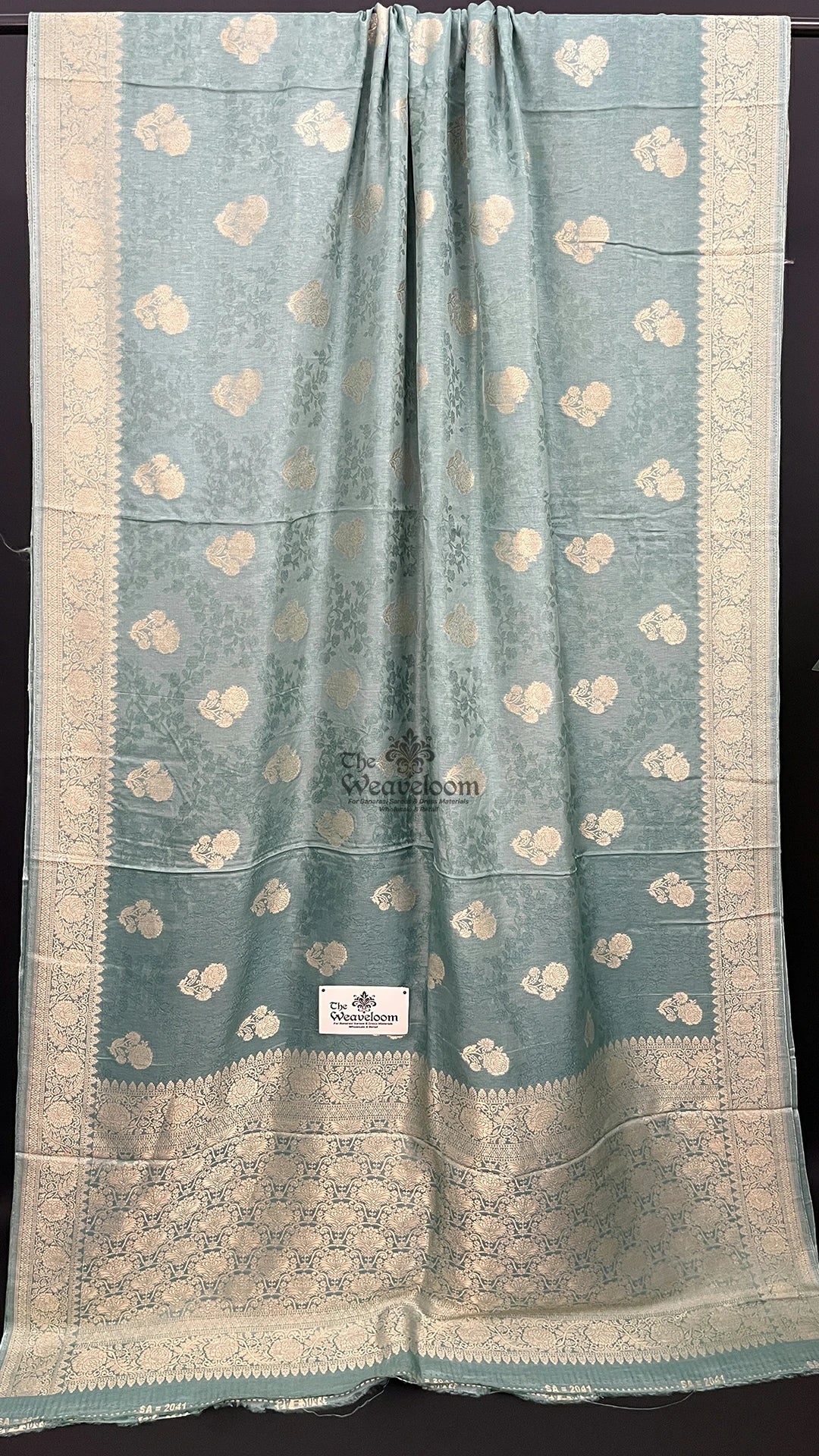 Teal Green Floral Booti Pure Viscose Georgette Saree by The Weaveloom