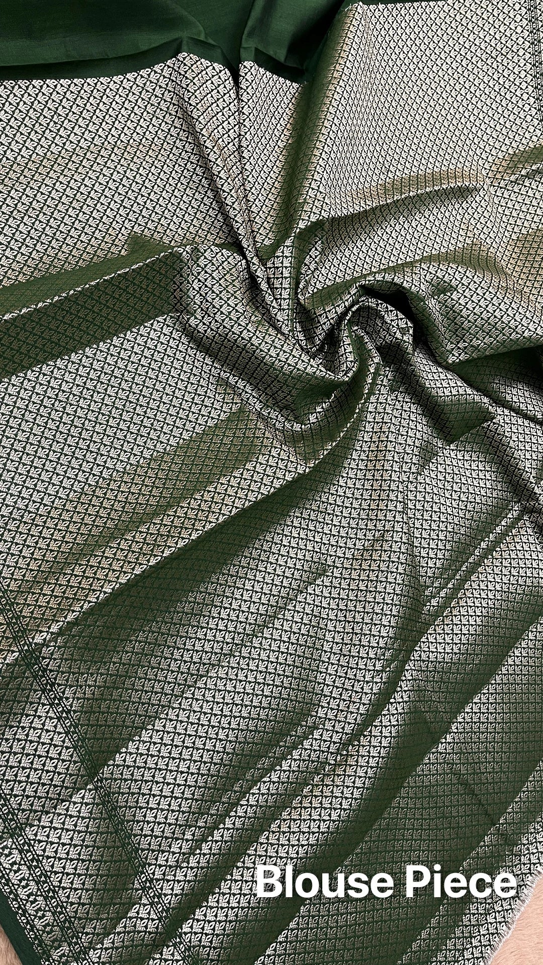 The Weaveloom Bottle Green Floral Meenakari Chiniya Silk Pure Banarasi Saree with Golden Zari Border and Rich Pallu