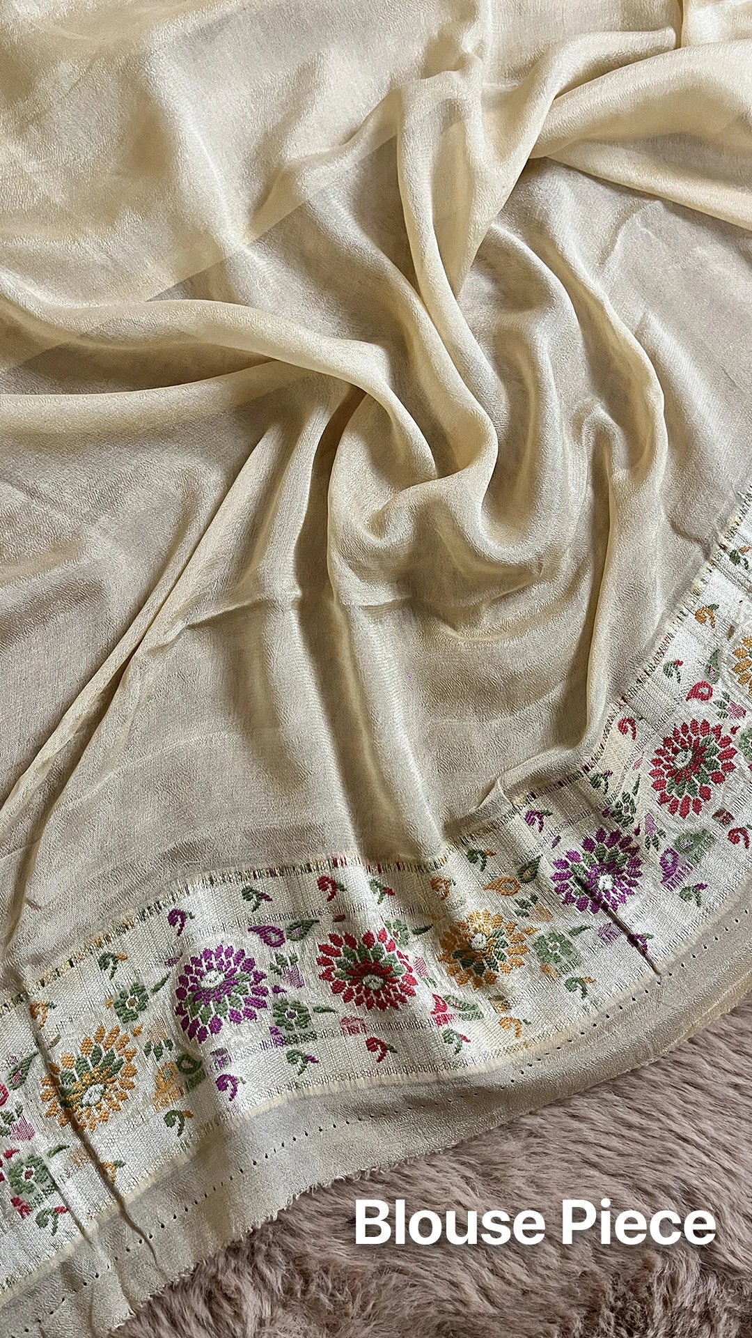 The Weaveloom Cream Floral Meenakari Khaddi Chiffon Pure Banarasi Saree