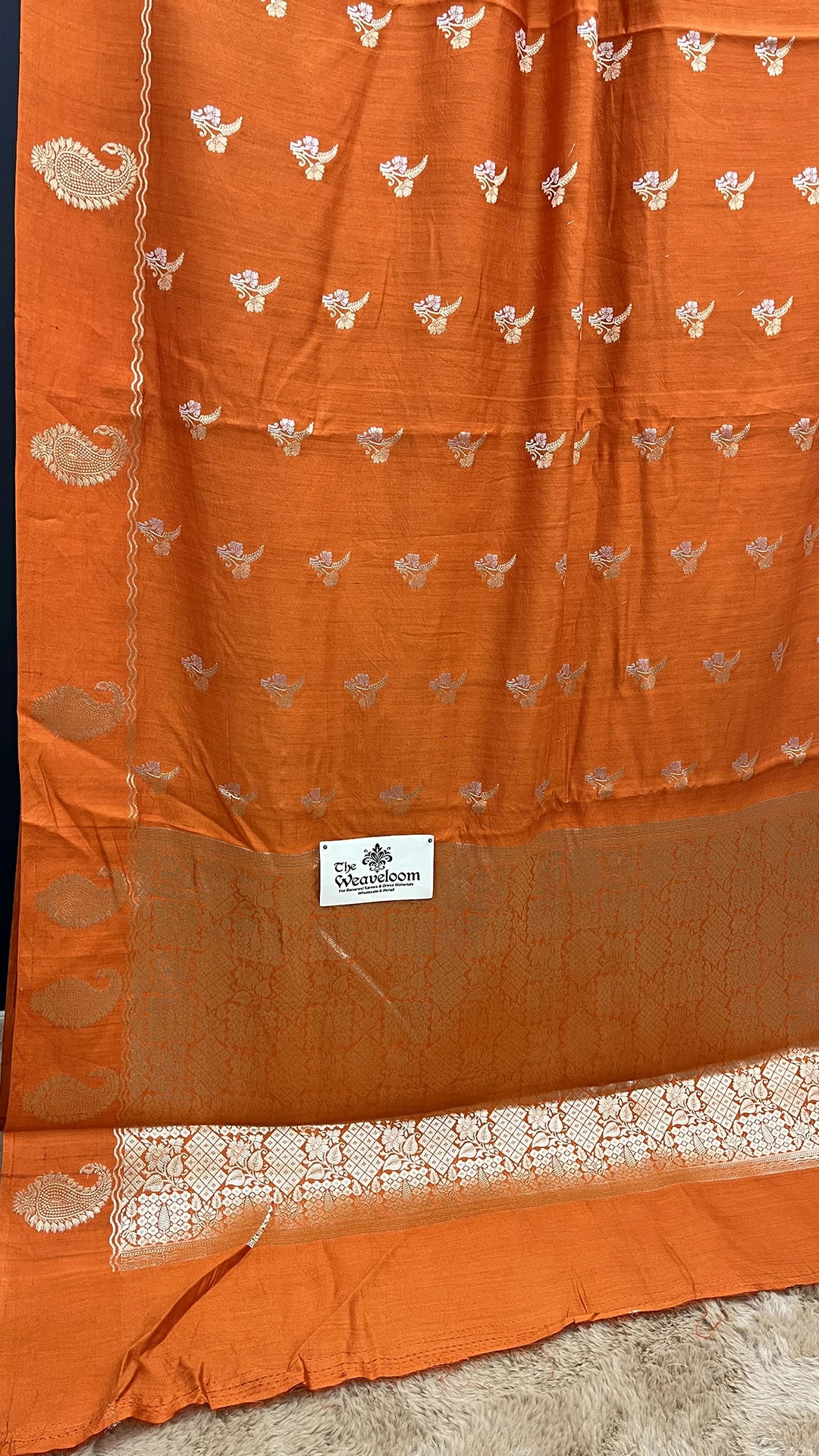 The Weaveloom Fanta Orange Chiniya Silk Pure Banarasi Saree With Golden Zari Paisley Weaving