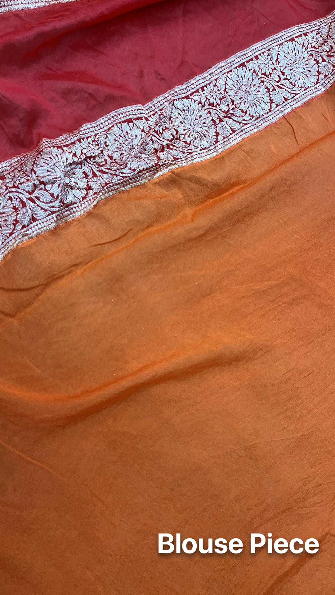 The Weaveloom Fanta Orange Red Rangkat Pattern Pure Crepe Georgette Banarasi Saree with Golden Zari