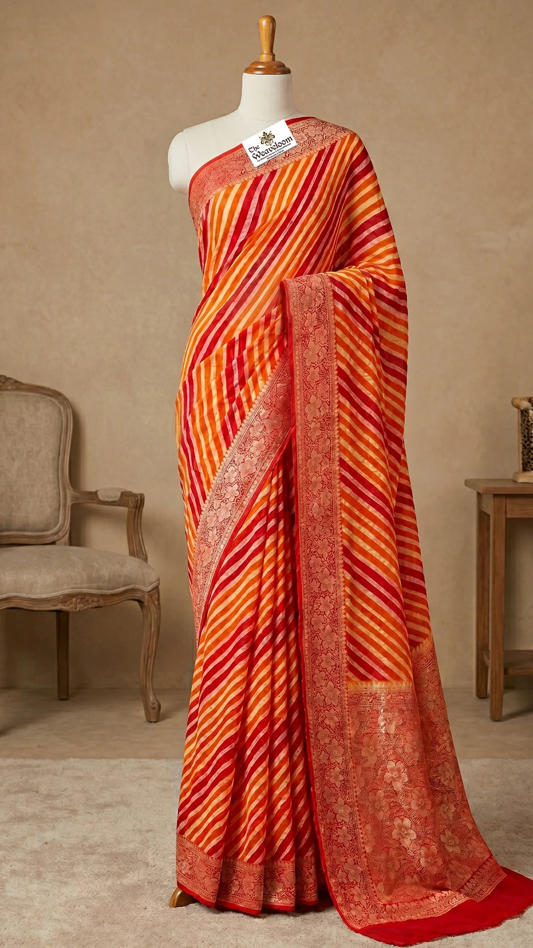 The Weaveloom Fanta Rangkat Multicolor Pure Crepe Georgette Banarasi Saree With Golden Zari Floral Border