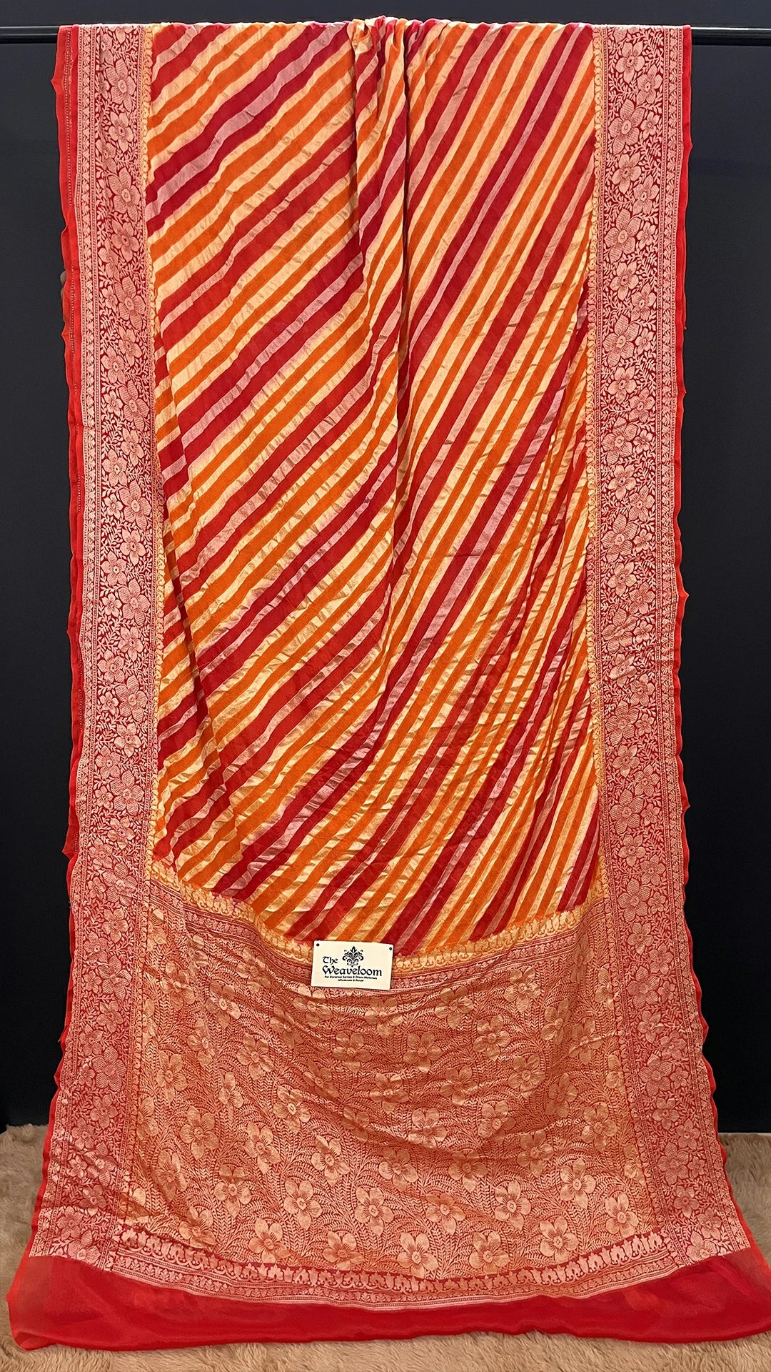 The Weaveloom Fanta Rangkat Multicolor Pure Crepe Georgette Banarasi Saree With Golden Zari Floral Border