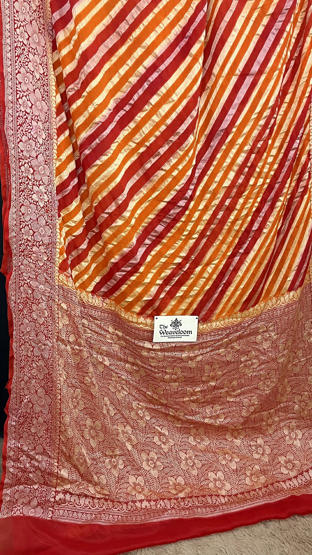 The Weaveloom Fanta Rangkat Multicolor Pure Crepe Georgette Banarasi Saree With Golden Zari Floral Border