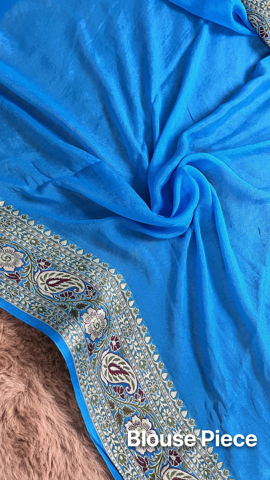 The Weaveloom Firozi Khaddi Chiffon Pure Banarasi Saree with Meenakari Floral Buti and Paisley Border