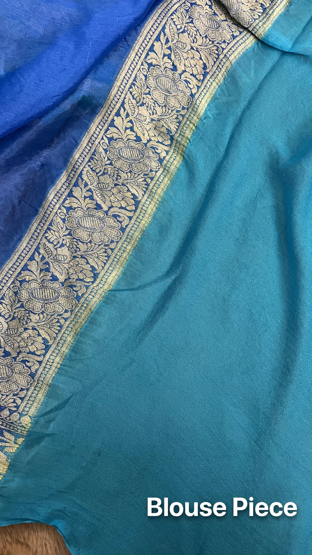 The Weaveloom Firozi Multicolor Rangkat Crepe Georgette Pure Banarasi Saree with Golden Zari Border and Rich Pallu