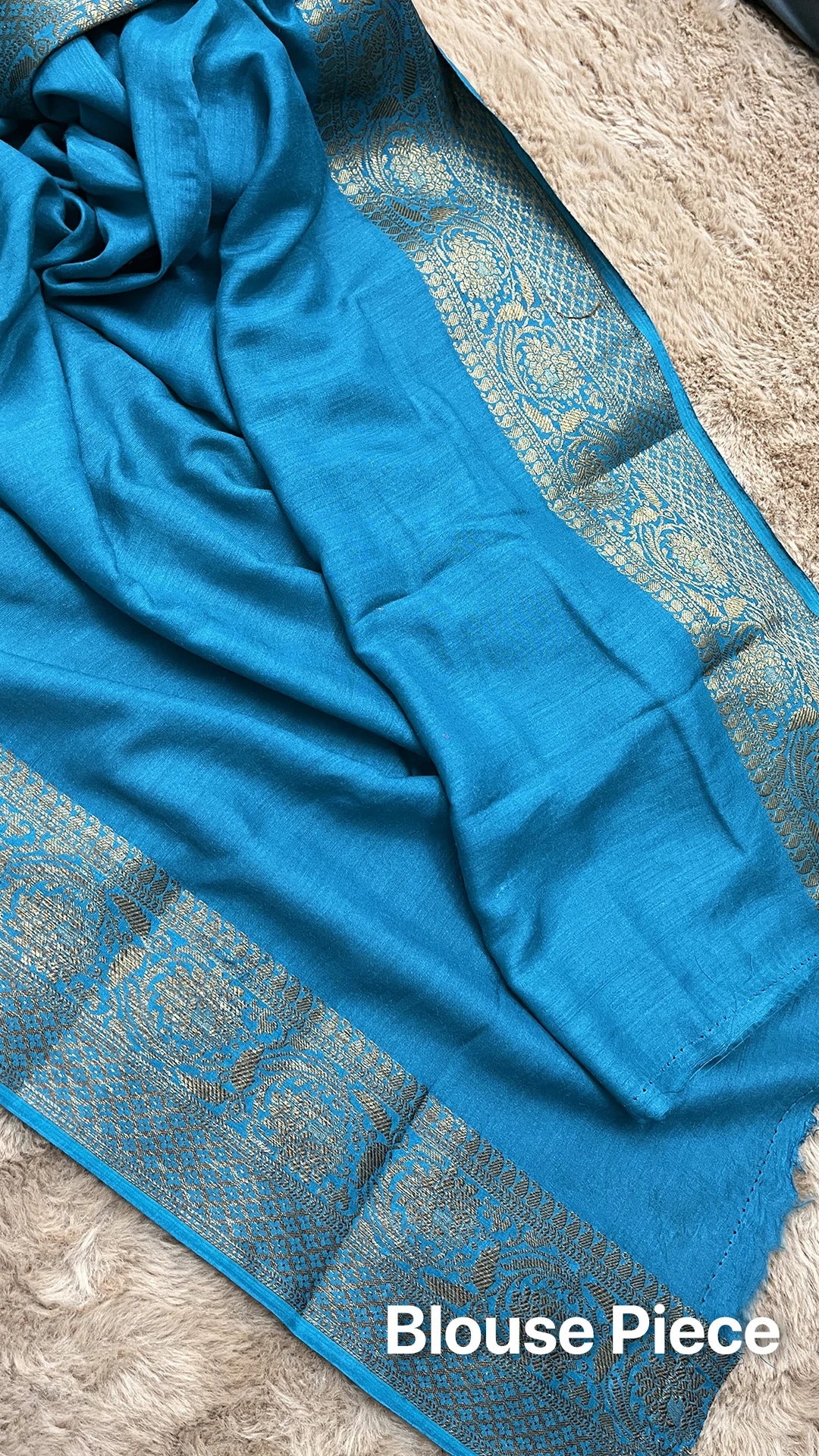 The Weaveloom Firozi Munga Silk Pure Banarasi Saree with Floral Meenakari Buti Antique Zari Border and Rich Pallu