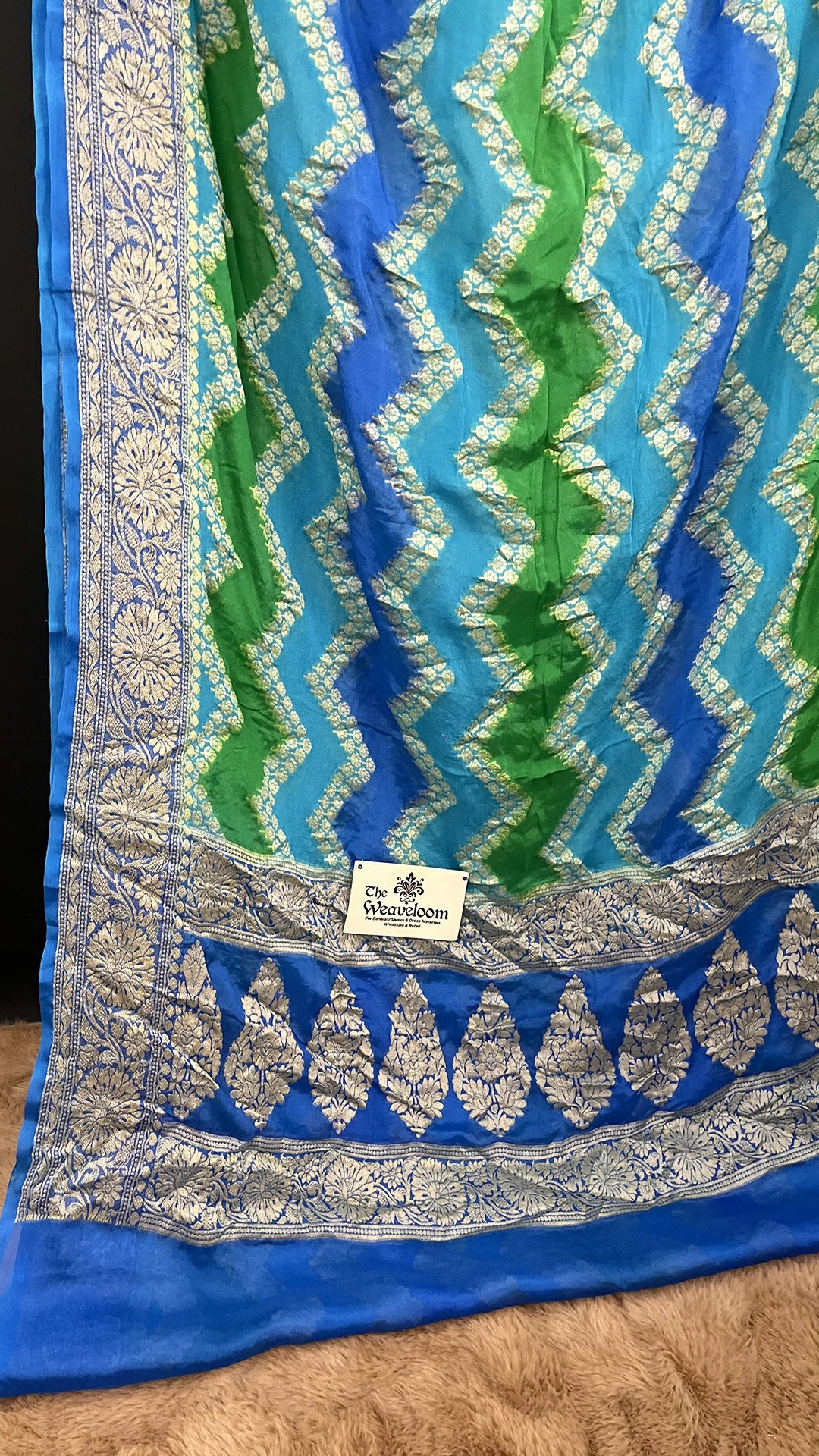 The Weaveloom Firozi Rangkat Crepe Georgette Multicolor Pure Banarasi Saree with Golden Zari
