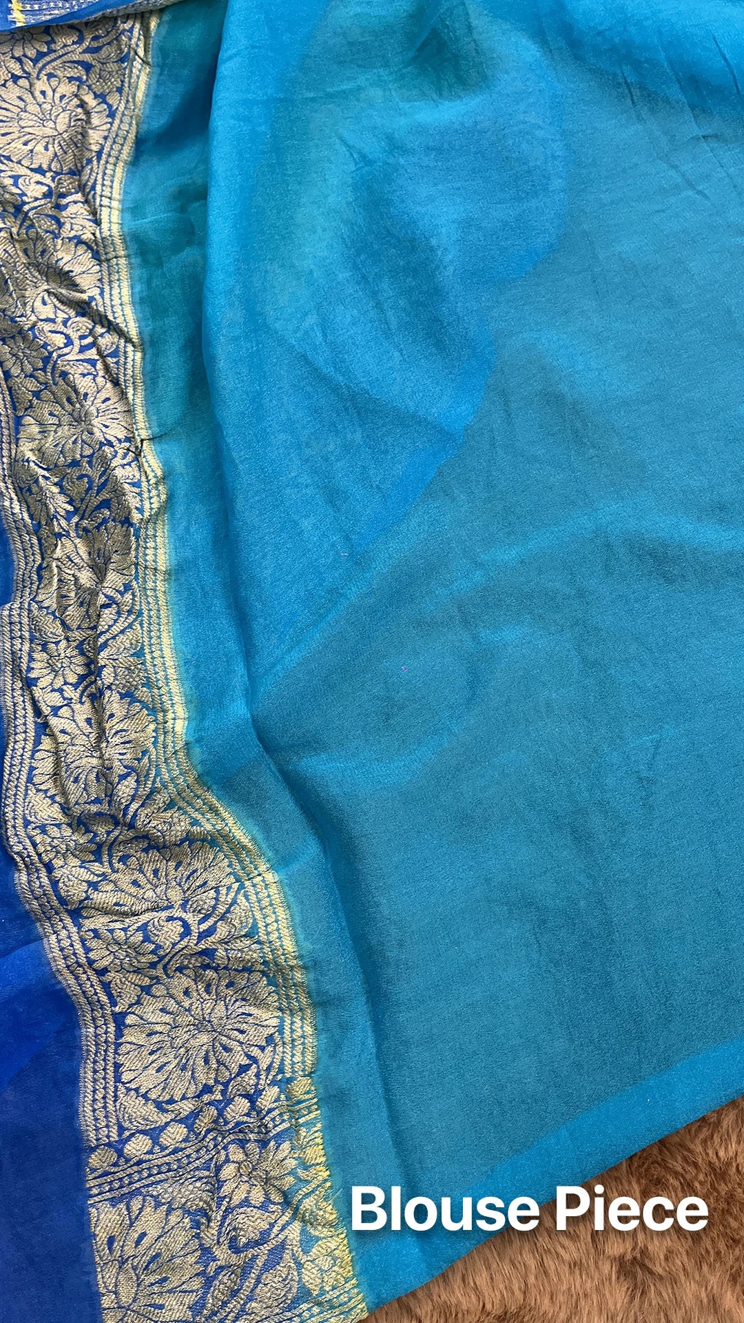 The Weaveloom Firozi Rangkat Crepe Georgette Multicolor Pure Banarasi Saree with Golden Zari