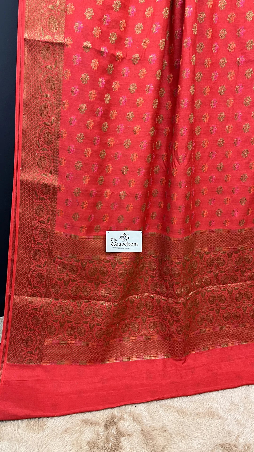 The Weaveloom Gajri Floral Meenakari Buti Munga Silk Pure Banarasi Saree with Antique Zari