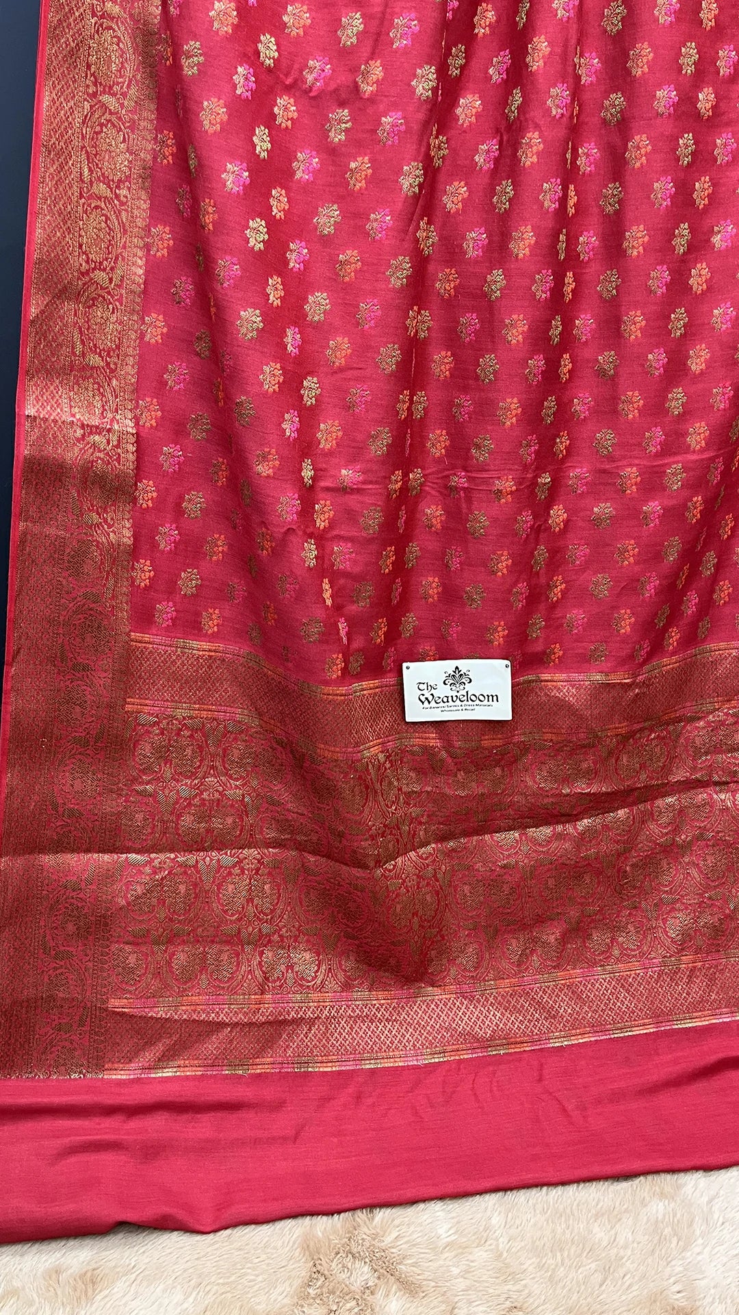 The Weaveloom Gajri Munga Silk Pure Banarasi Saree with Meenakari Single Flower Buti and Antique Zari