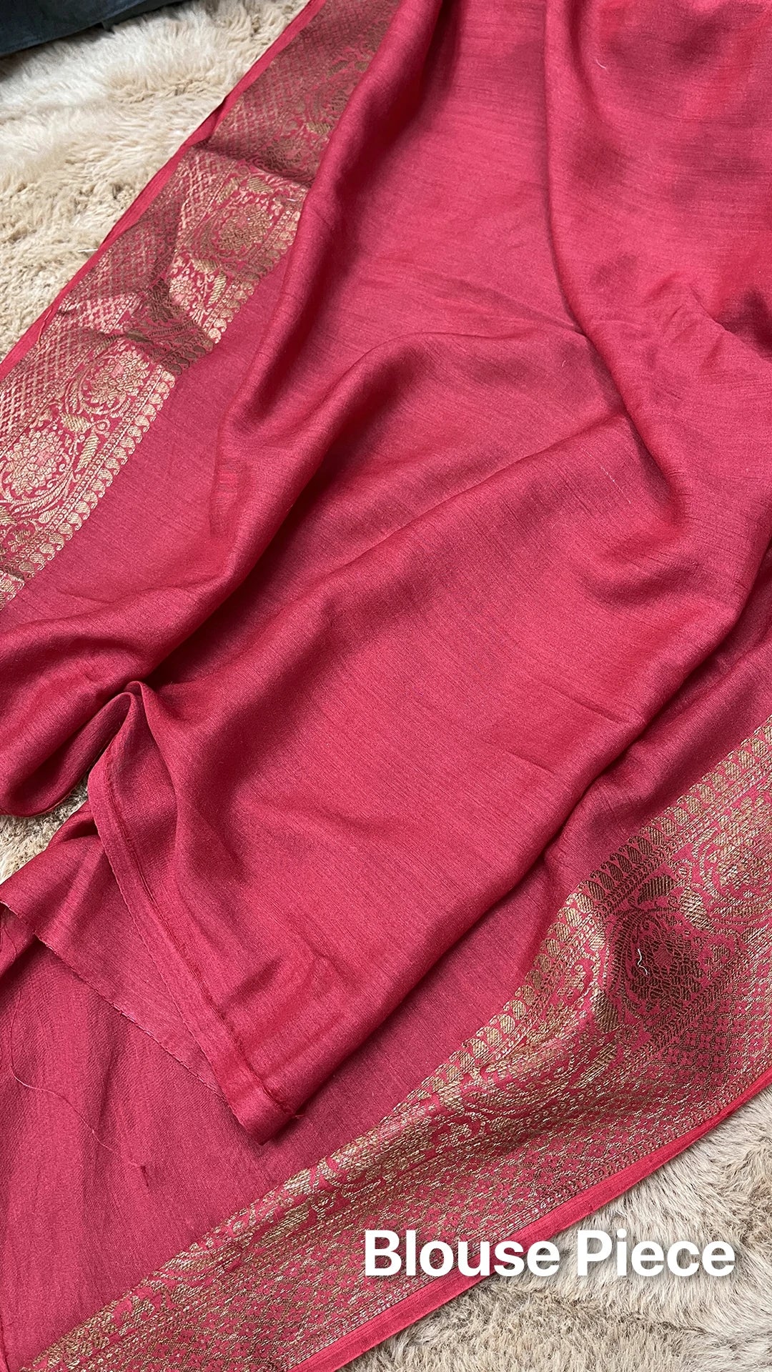 The Weaveloom Gajri Pink Munga Silk Pure Banarasi Saree with Floral Meenakari Buti and Antique Zari Border