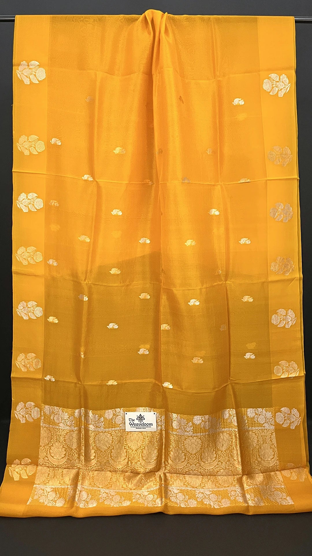 The Weaveloom Gold Kora Silk Pure Handloom Banarasi Saree With Sona Rupa Floral Border