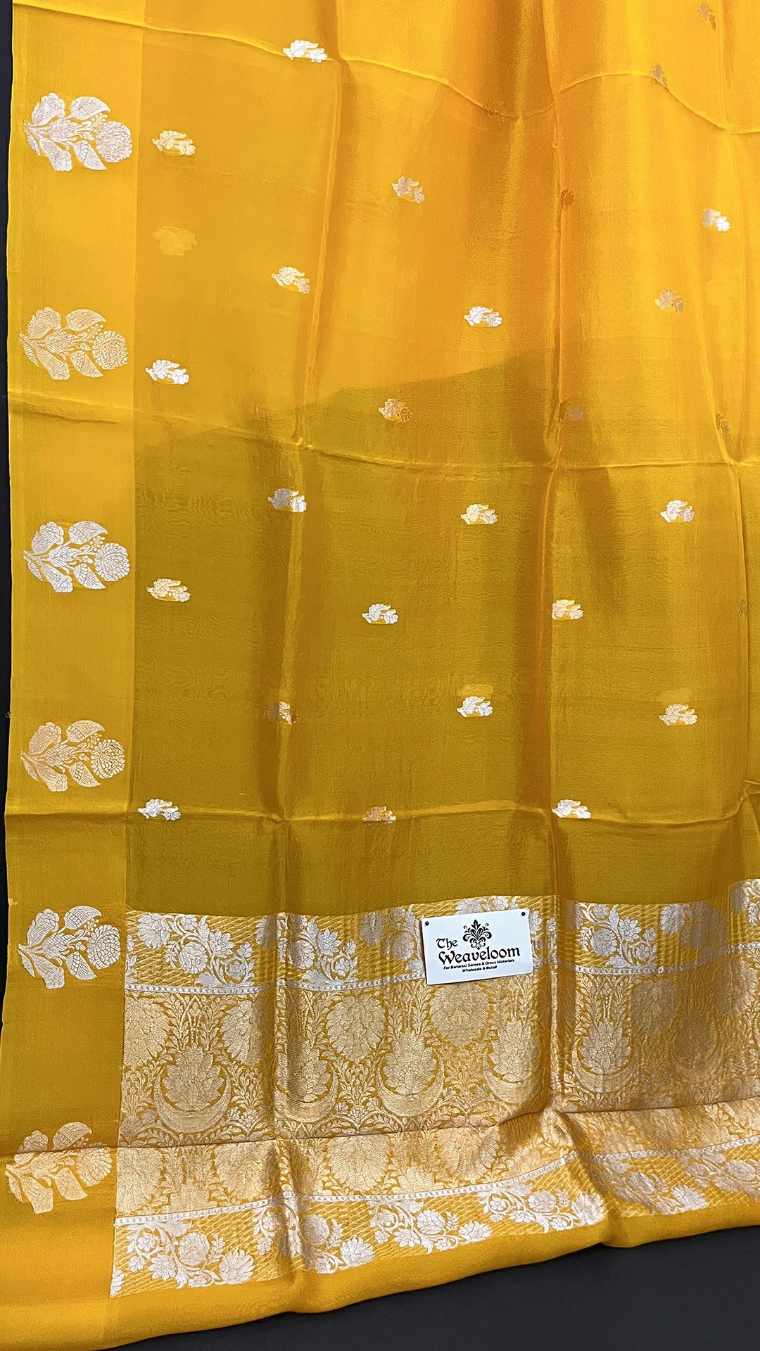 The Weaveloom Gold Kora Silk Pure Handloom Banarasi Saree With Sona Rupa Floral Border