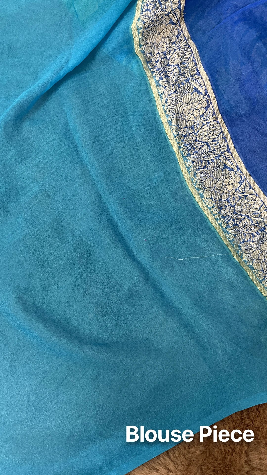 The Weaveloom Green Rangkat Multicolor Floral Zari Crepe Georgette Pure Banarasi Saree with Rich Blue Pallu