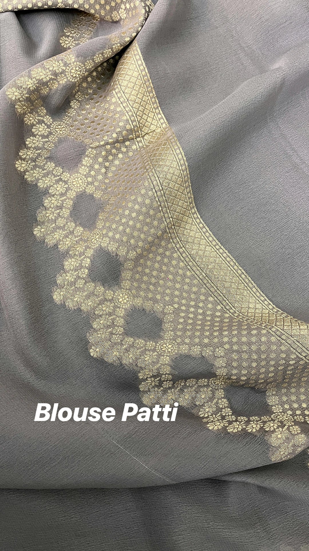 The Weaveloom Grey Khaddi Georgette Pure Banarasi Saree with Water Zari Border and Rich Pallu