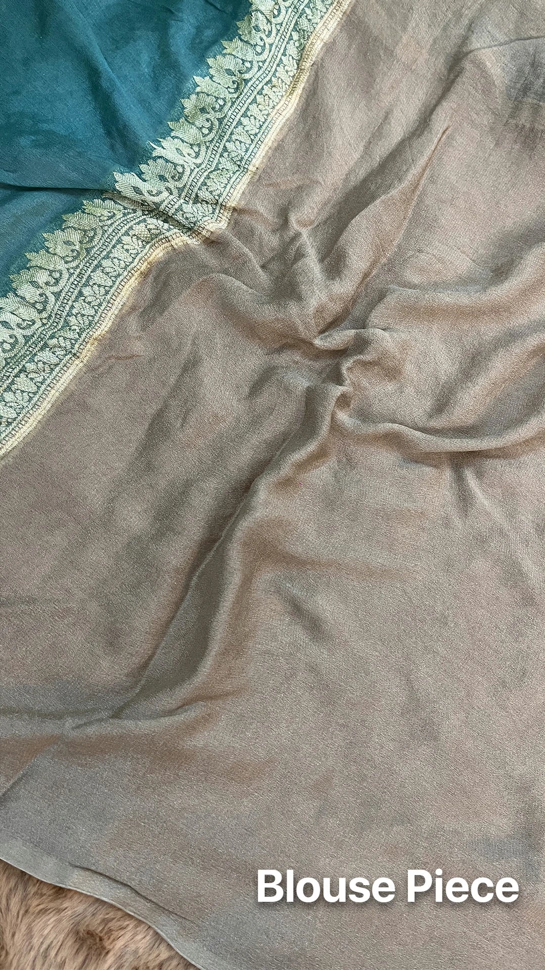The Weaveloom Grey Multicolor Rangkat Pattern Crepe Georgette Pure Banarasi Saree With Golden Zari Floral Border