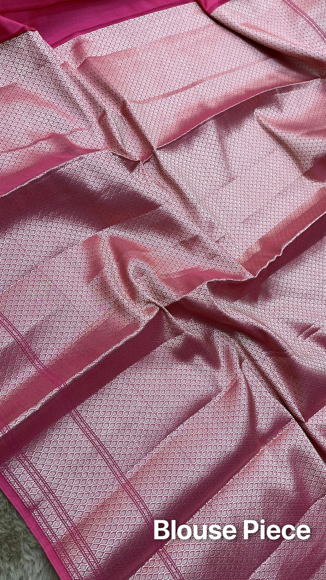 The Weaveloom Hot Pink Floral Buti Chiniya Silk Pure Banarasi Saree With Golden Zari Border