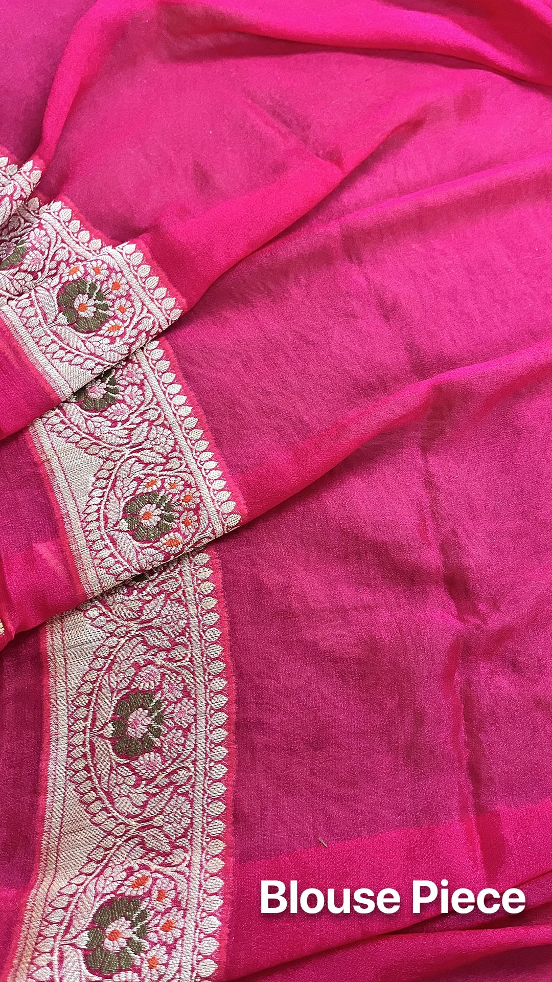 The Weaveloom Hot Pink Jaal Pattern Khaddi Chiffon Pure Banarasi Saree with Meenakari Border