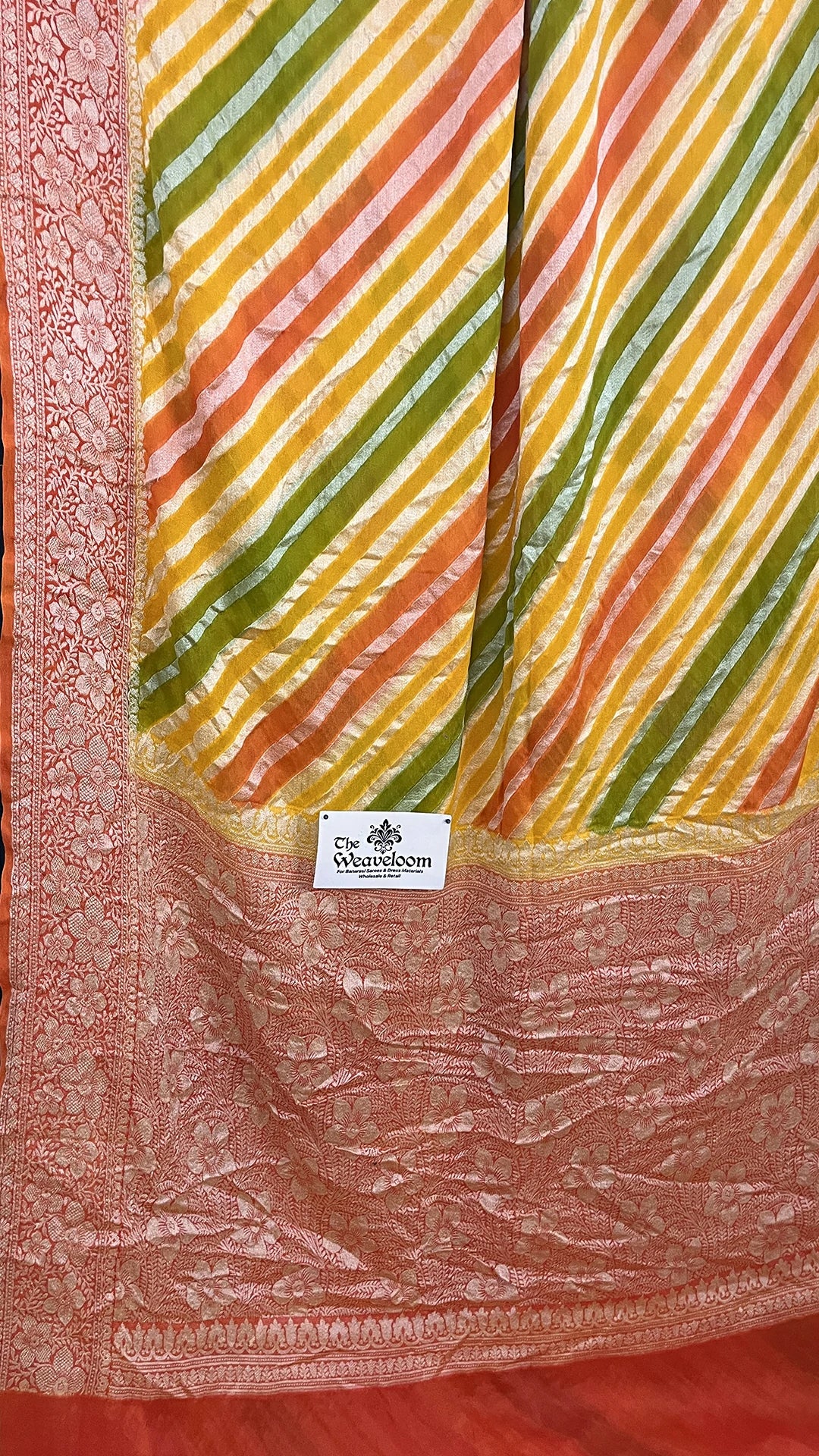 The Weaveloom Lemon Rangkat Multicolor Crepe Georgette Pure Banarasi Saree with Golden Zari Border