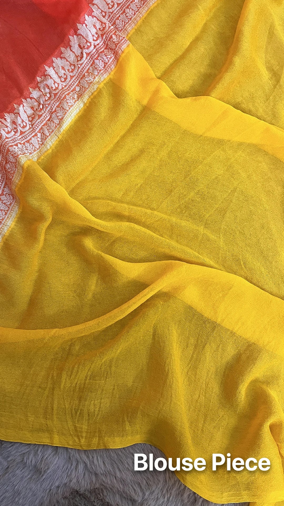 The Weaveloom Lemon Rangkat Multicolor Crepe Georgette Pure Banarasi Saree with Golden Zari Border