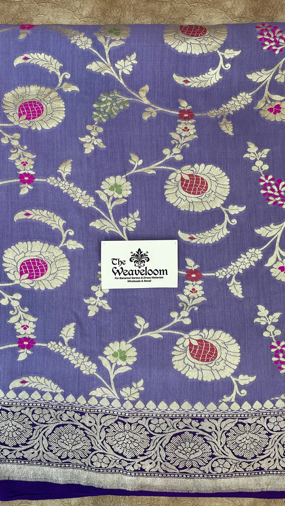 The Weaveloom Light Purple Pure Munga Silk Banarasi Saree with Meenakari Floral Jaal and Silver Zari Border