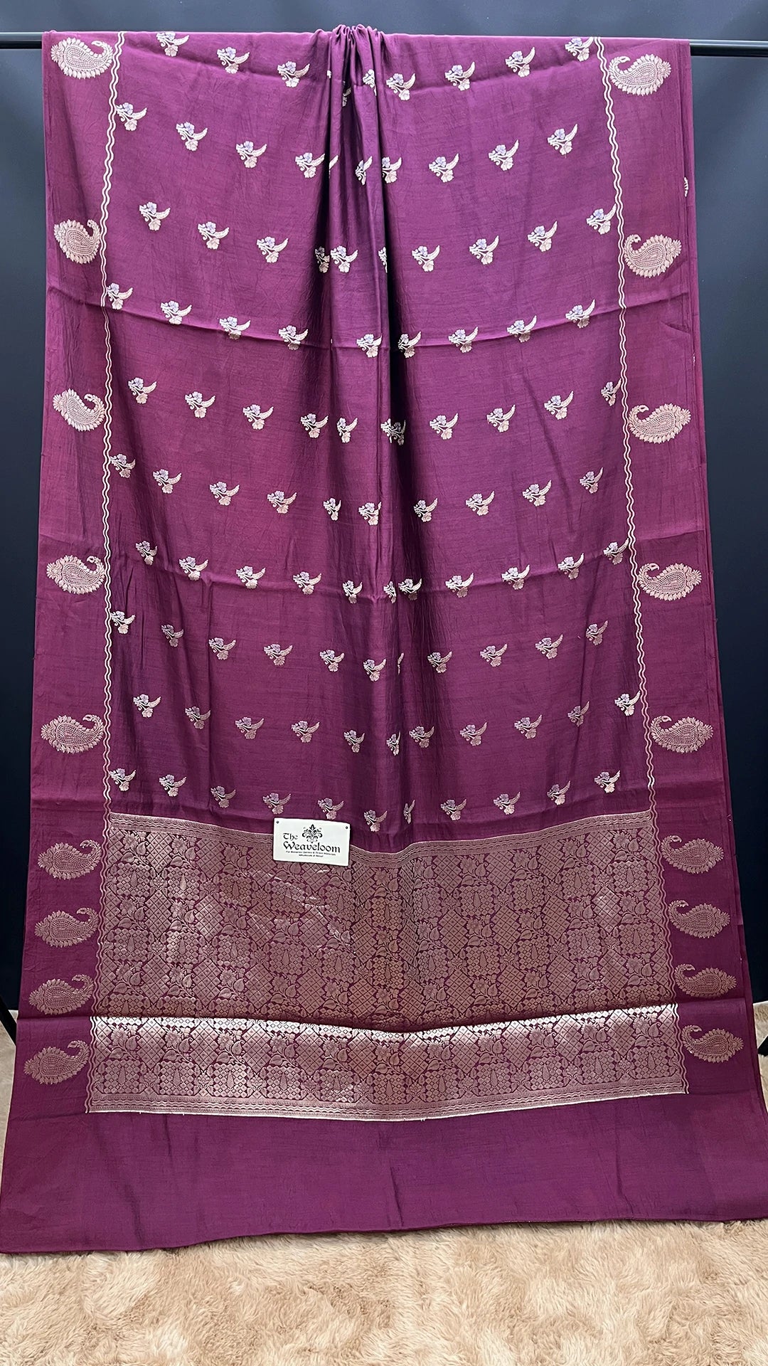 The Weaveloom Magenta Chiniya Silk Pure Banarasi Saree With Golden Zari Paisley Border Rich Pallu Wedding Saree