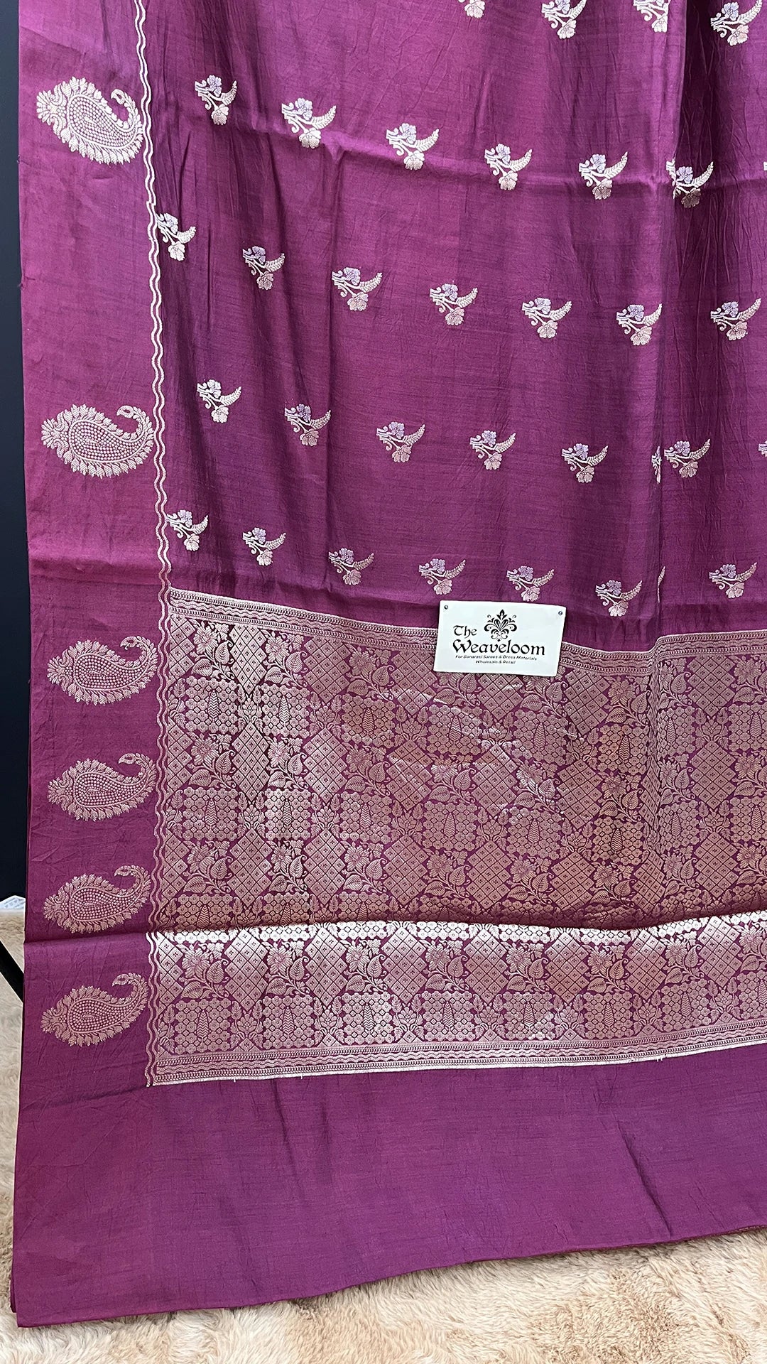 The Weaveloom Magenta Chiniya Silk Pure Banarasi Saree With Golden Zari Paisley Border Rich Pallu Wedding Saree