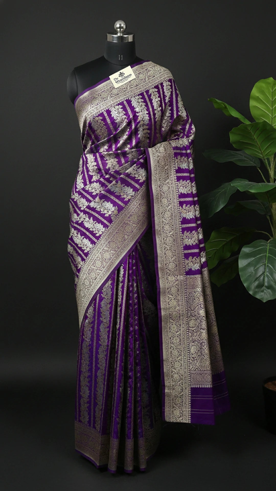 The Weaveloom Magenta Katan Silk Pure Banarasi Saree with Sona Rupa Zari Stripes and Rich Border