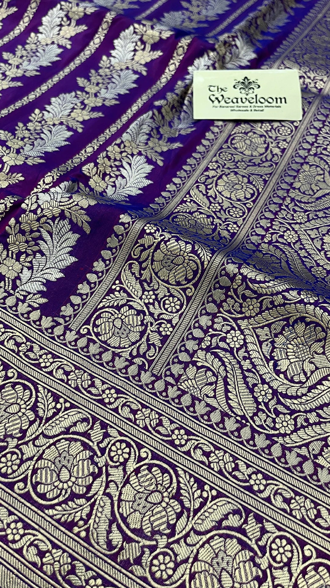 The Weaveloom Magenta Katan Silk Pure Banarasi Saree with Sona Rupa Zari Stripes and Rich Border