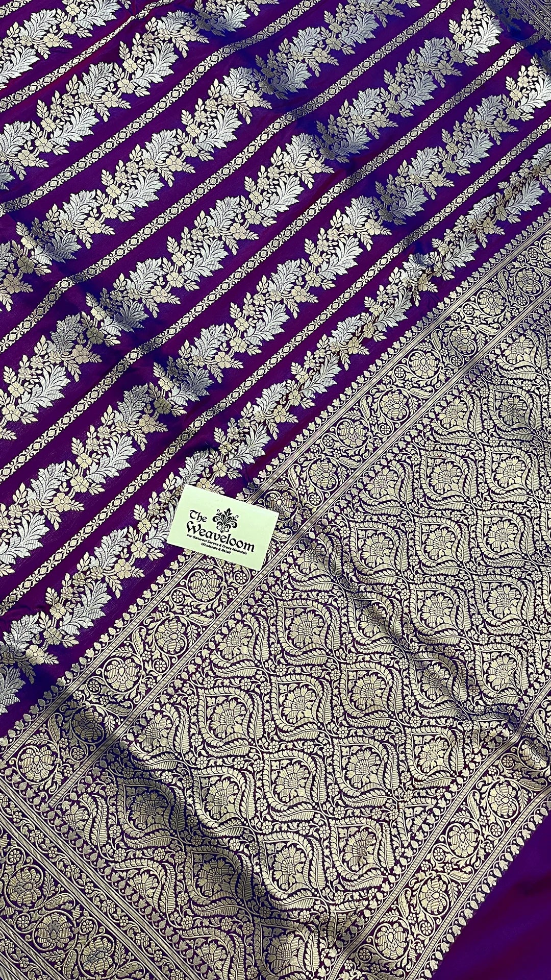 The Weaveloom Magenta Katan Silk Pure Banarasi Saree with Sona Rupa Zari Stripes and Rich Border