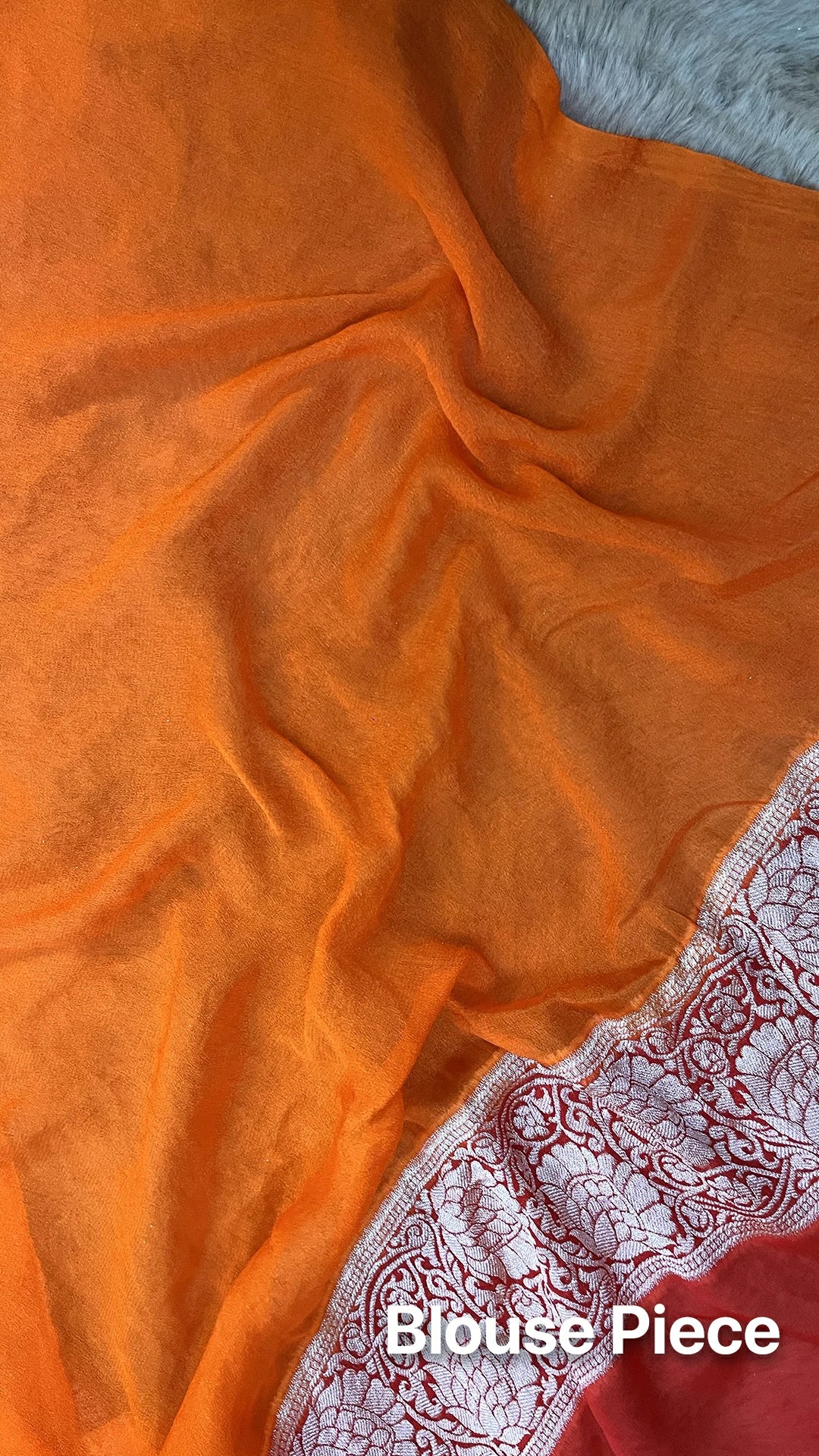 The Weaveloom Orange Fanta Rangkat Chevron Pattern Pure Crepe Georgette Multicolor Banarasi Saree with Golden Zari Border