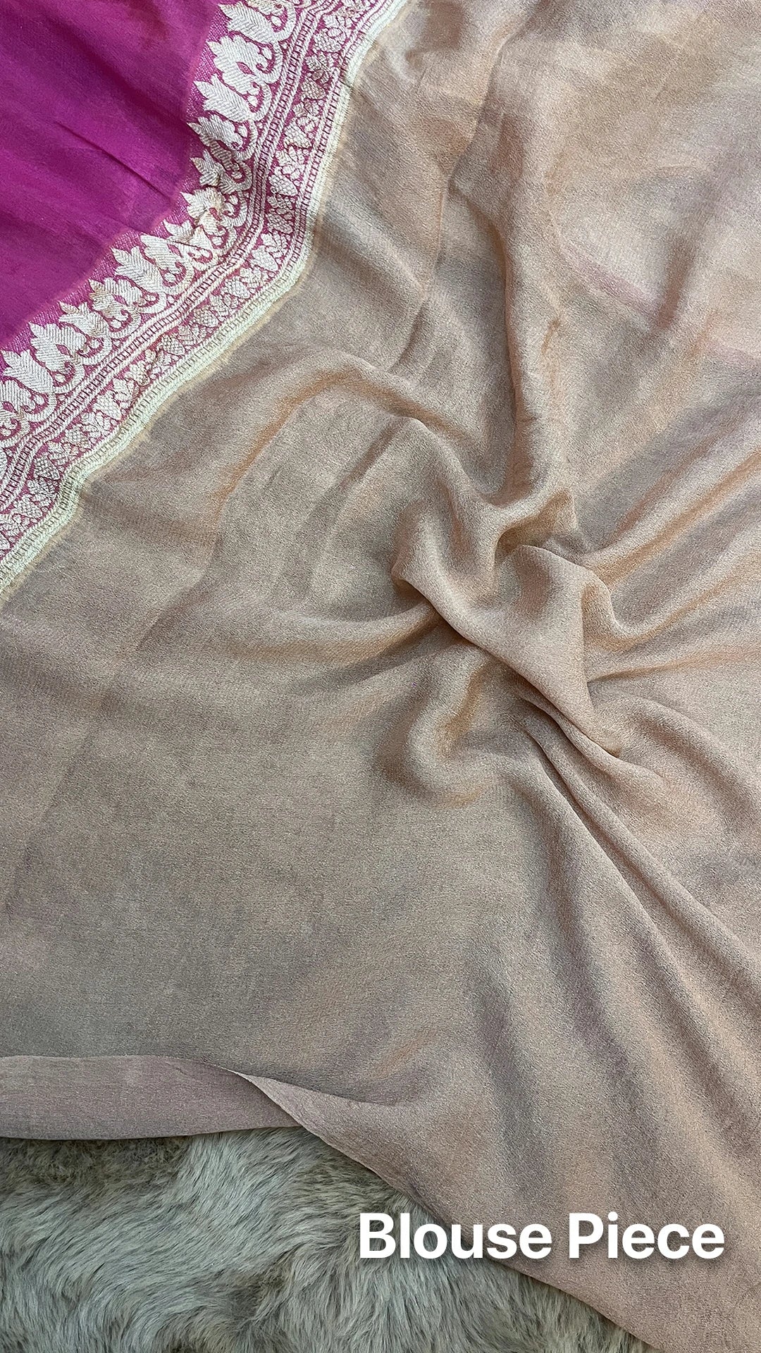 The Weaveloom Pink Beige Multicolor Rangkat Tussar Crepe Georgette Pure Banarasi Saree With Golden Zari Floral Border