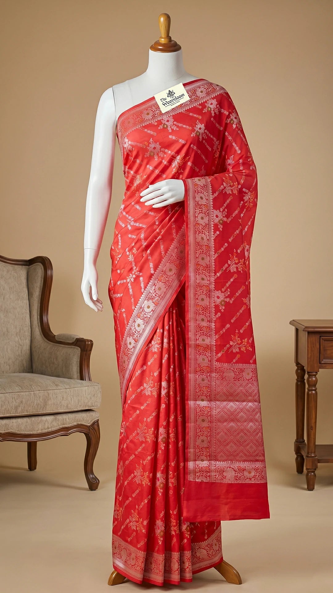 The Weaveloom Pink Chiniya Silk Pure Banarasi Saree with Golden Zari Meenakari Floral Jaal