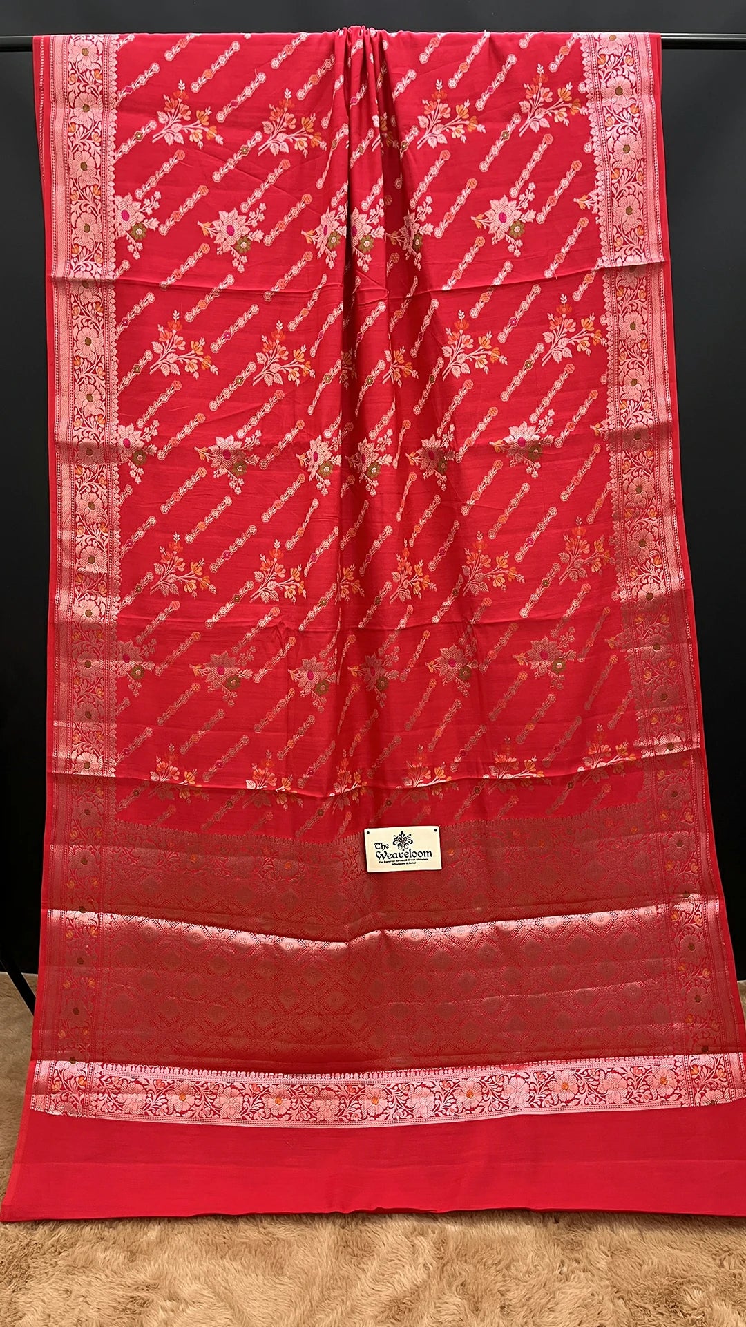 The Weaveloom Pink Chiniya Silk Pure Banarasi Saree with Golden Zari Meenakari Floral Jaal