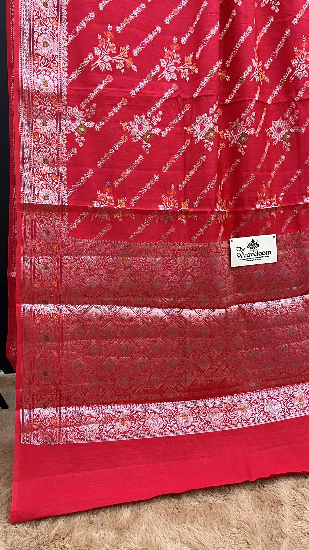 The Weaveloom Pink Chiniya Silk Pure Banarasi Saree with Golden Zari Meenakari Floral Jaal