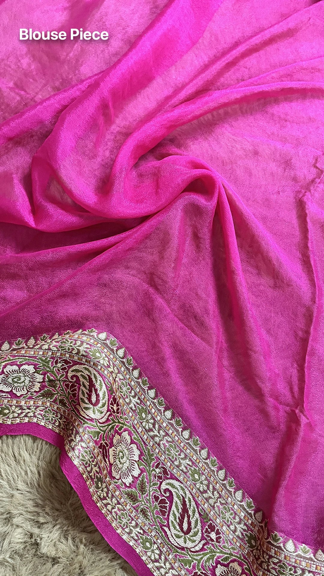 The Weaveloom Rani Pink Floral Buti Khaddi Chiffon Pure Banarasi Saree with Meenakari Border