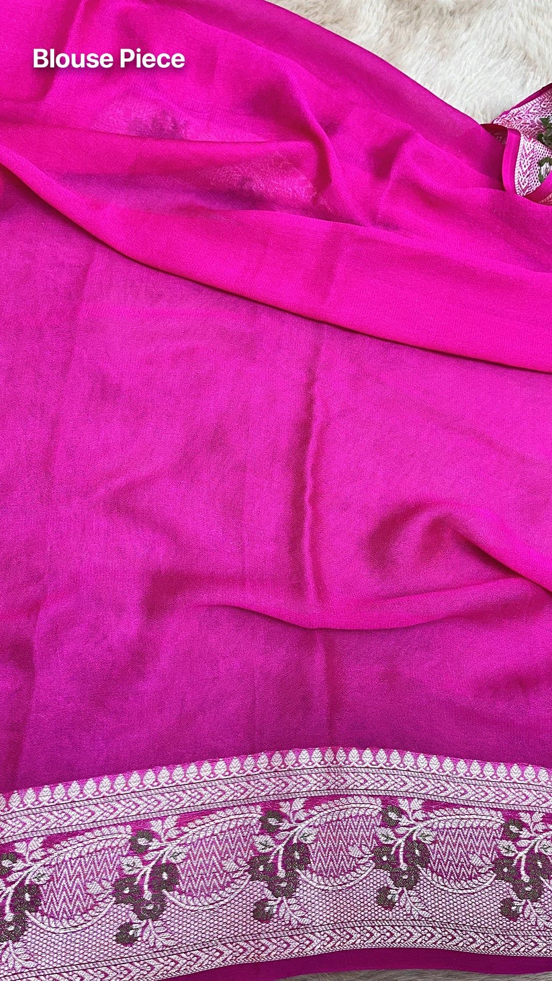 The Weaveloom Rani Pink Floral Meenakari Pure Khaddi Chiffon Banarasi Saree