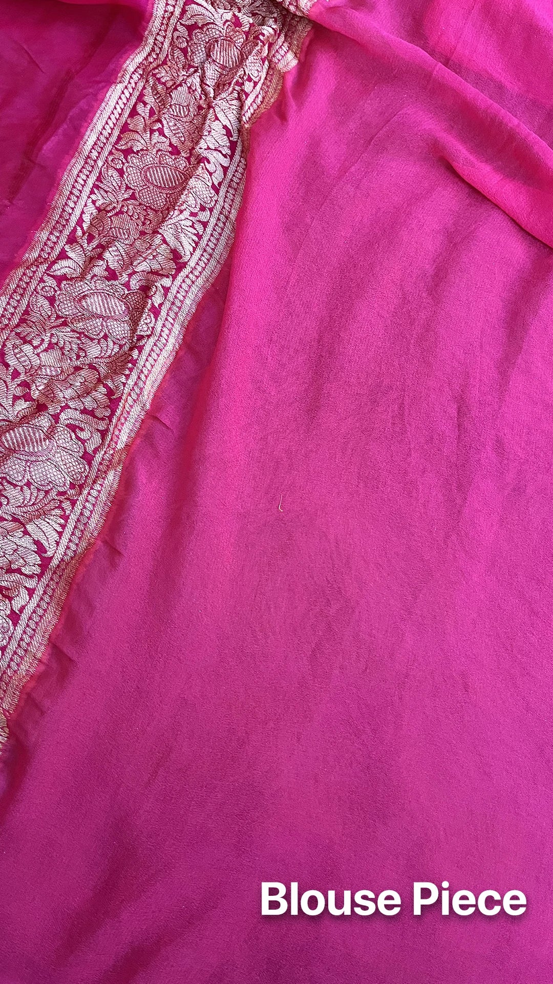 The Weaveloom Rani Pink Rangkat Jaal Pattern Pure Crepe Georgette Banarasi Saree with Golden Zari