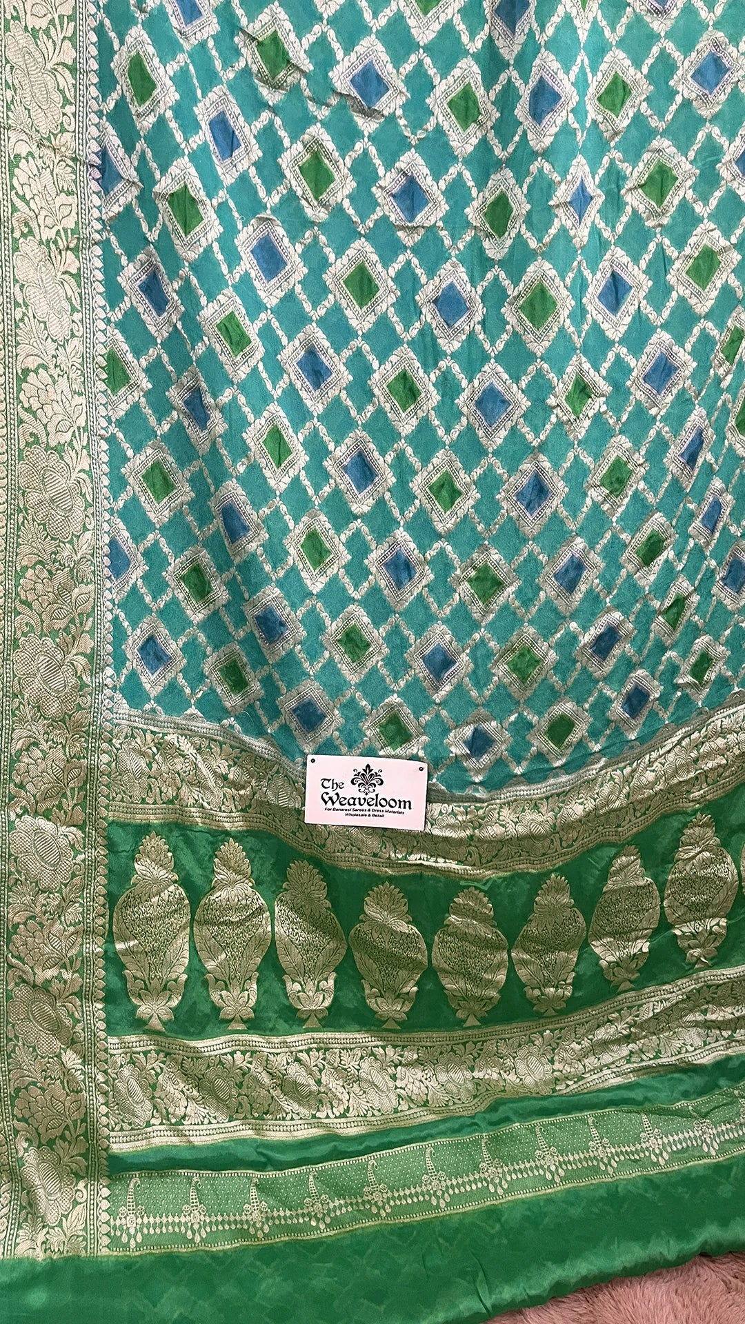 The Weaveloom Sea Green Multicolor Rangkat Dye Golden Zari Crepe Georgette Pure Banarasi Saree