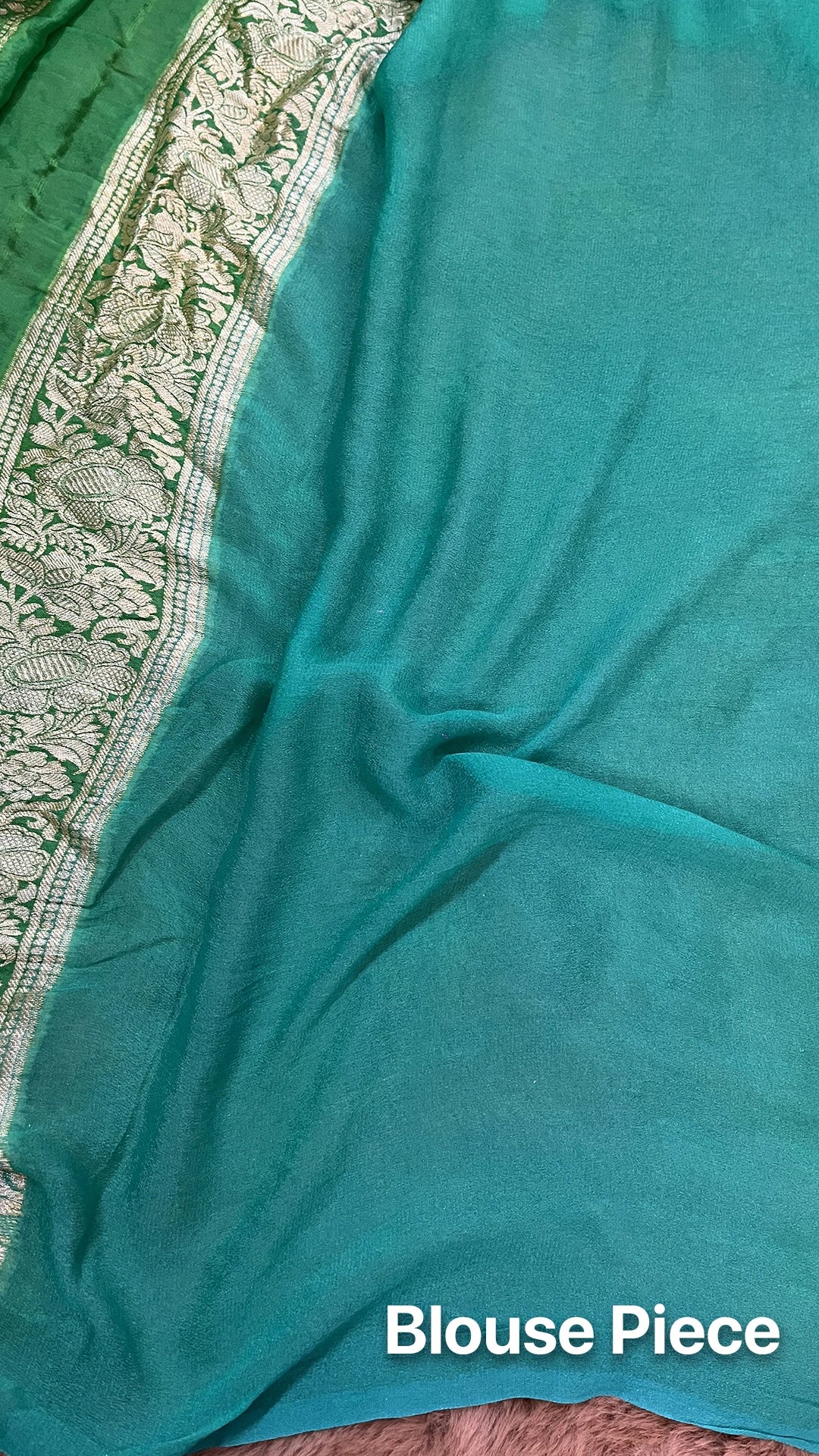 The Weaveloom Sea Green Multicolor Rangkat Dye Golden Zari Crepe Georgette Pure Banarasi Saree
