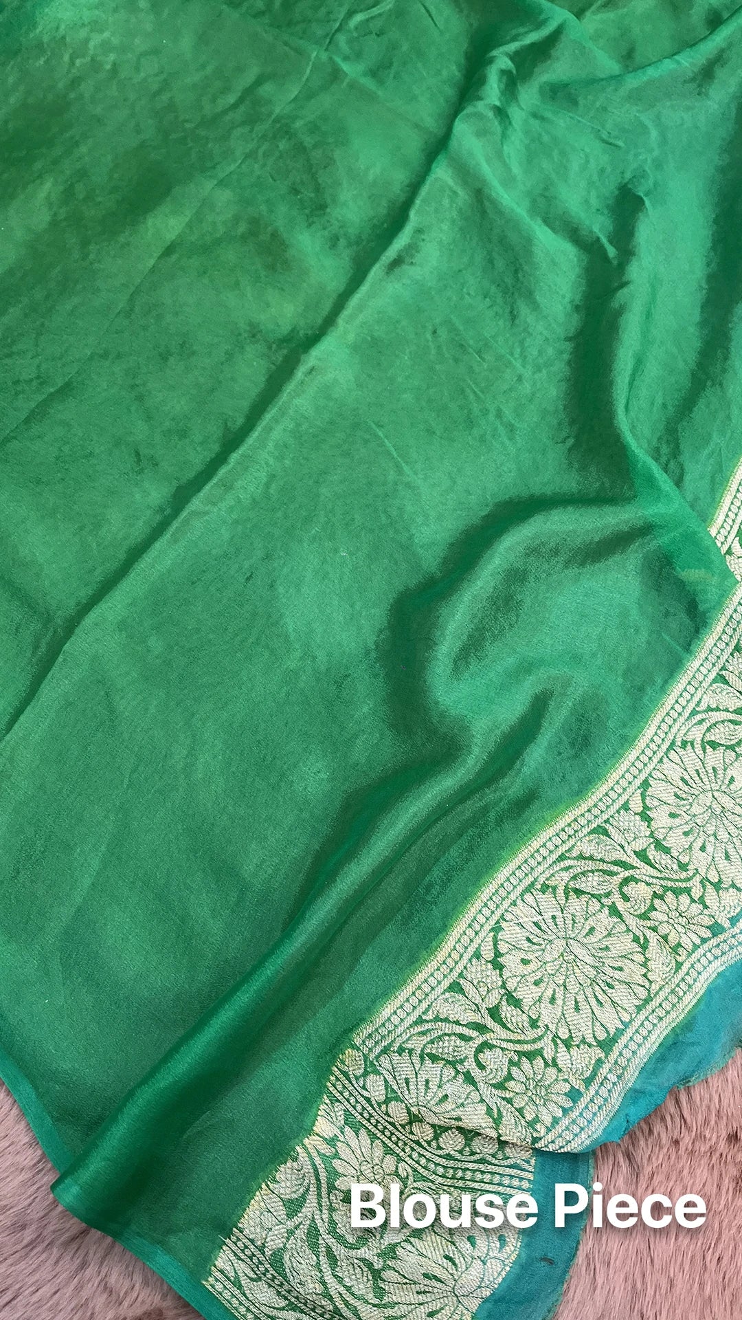 The Weaveloom Sea Green Rangkat Crepe Georgette Multicolor Pure Banarasi Saree With Golden Zari Border