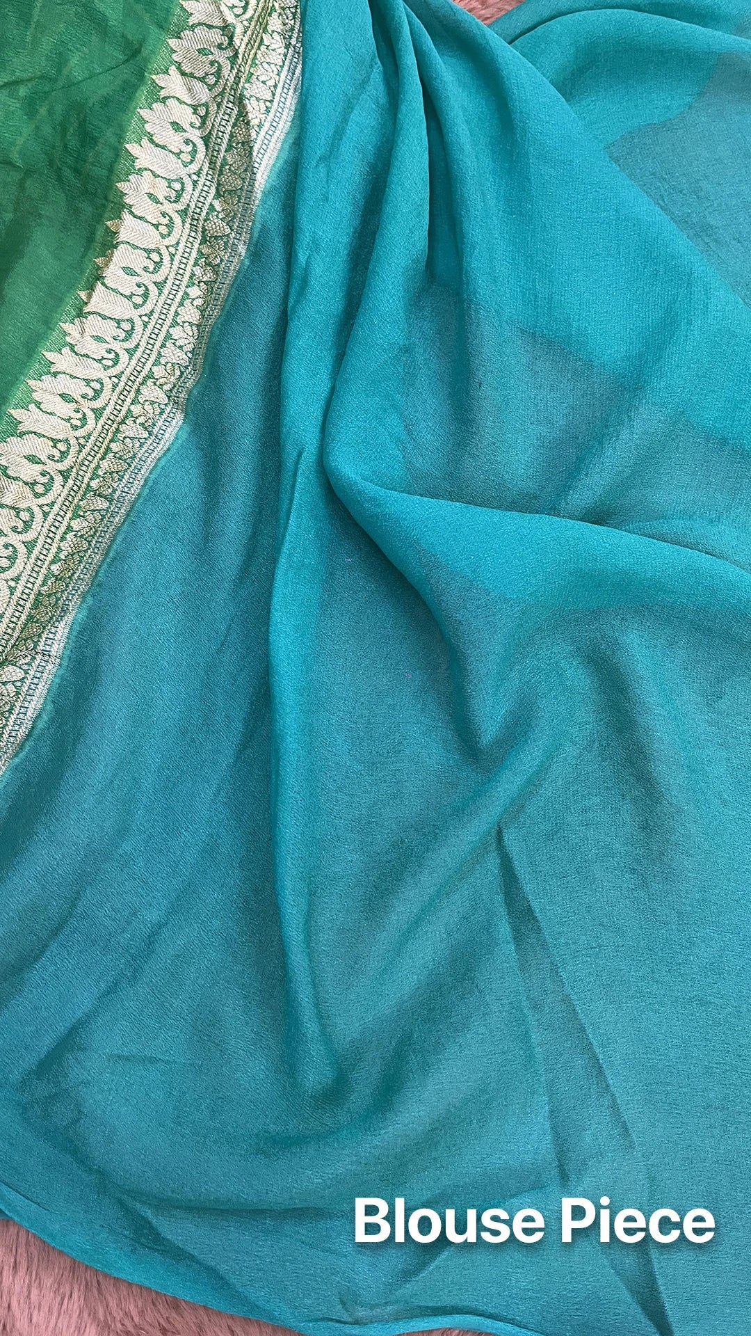 The Weaveloom Sea Green Rangkat Multicolor Crepe Georgette Pure Banarasi Saree With Golden Zari Floral Border
